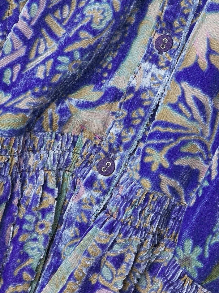 Johnny Was 3X Blue & Purple Velvet Burnout Shift MIDI Dress Lightweight Cool Johnny Was