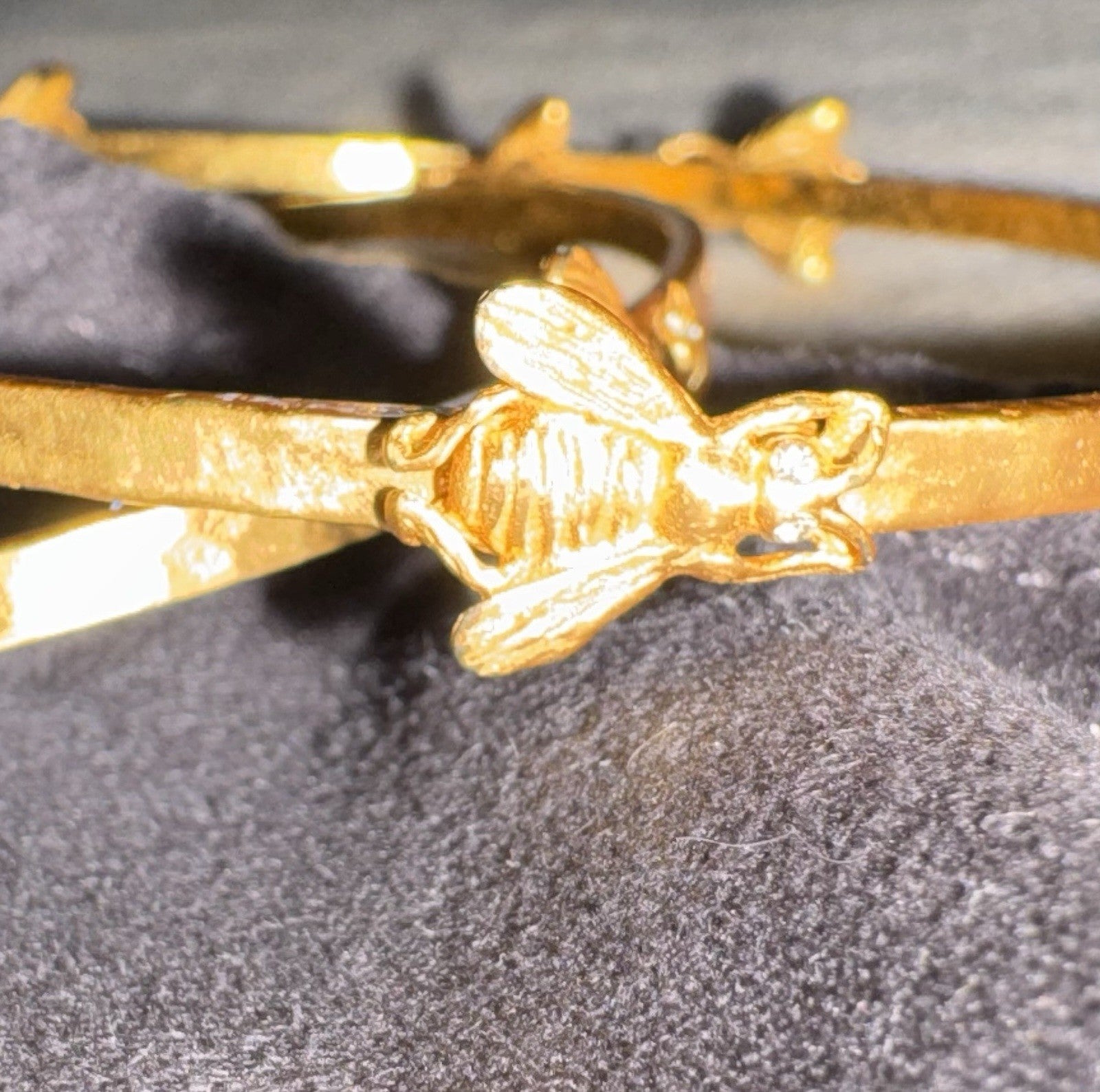 Julie Vos 2 Pc Bee Bangle Bracelets Clear Crystal Embellished 24k Gold Plate Julie Vos