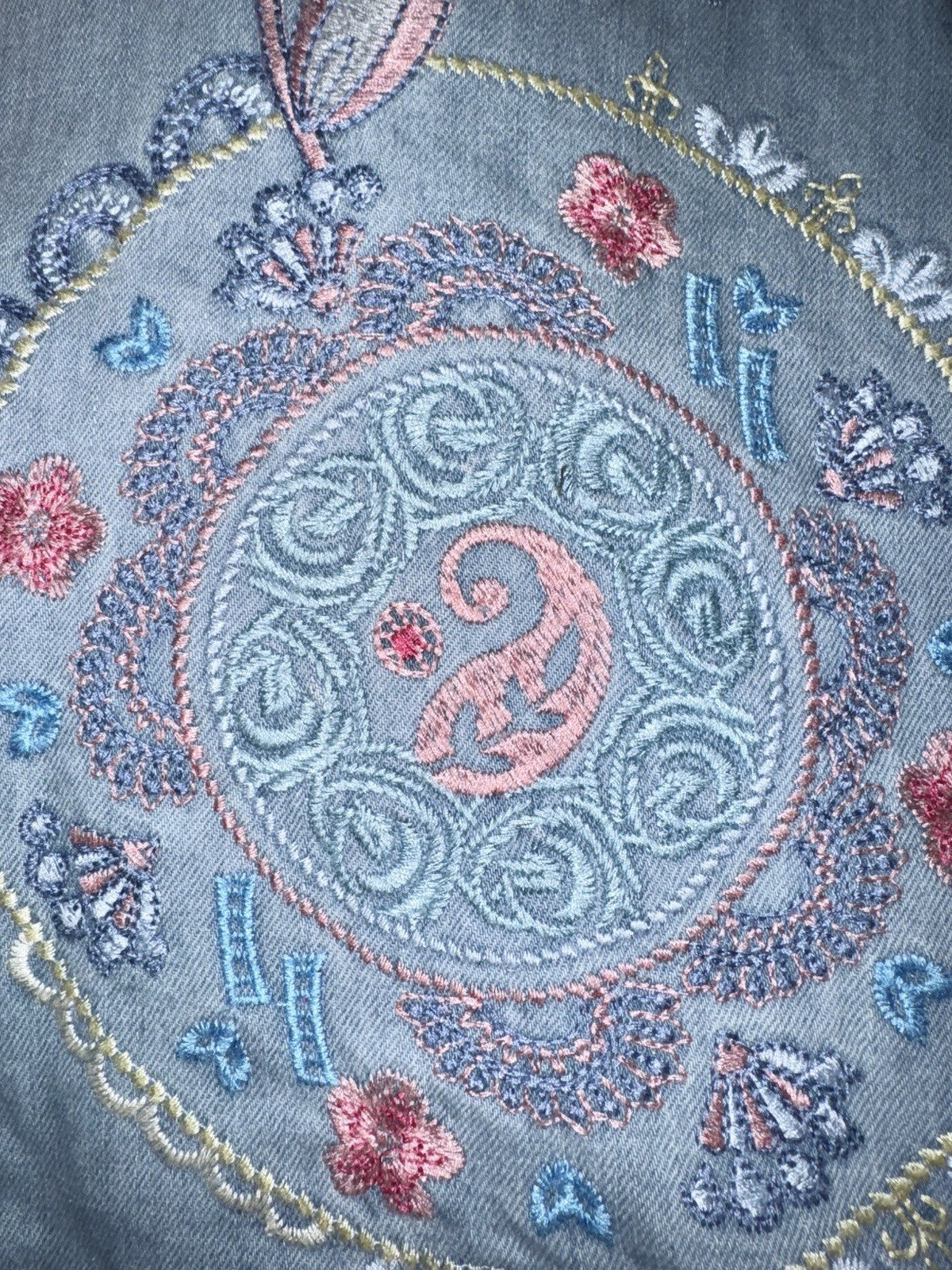 Johnny Was 2X Plus Denim Worker Jacket Coat Embroidered Birds & Paisley Johnny Was