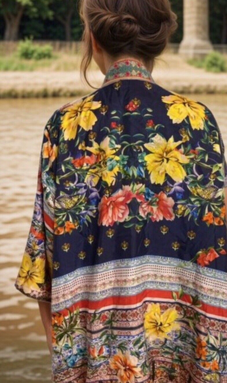 Johnny Was 2X 2XL 100% Silk REVERSIBLE Kimono Top Jacket Wrap Cardigan