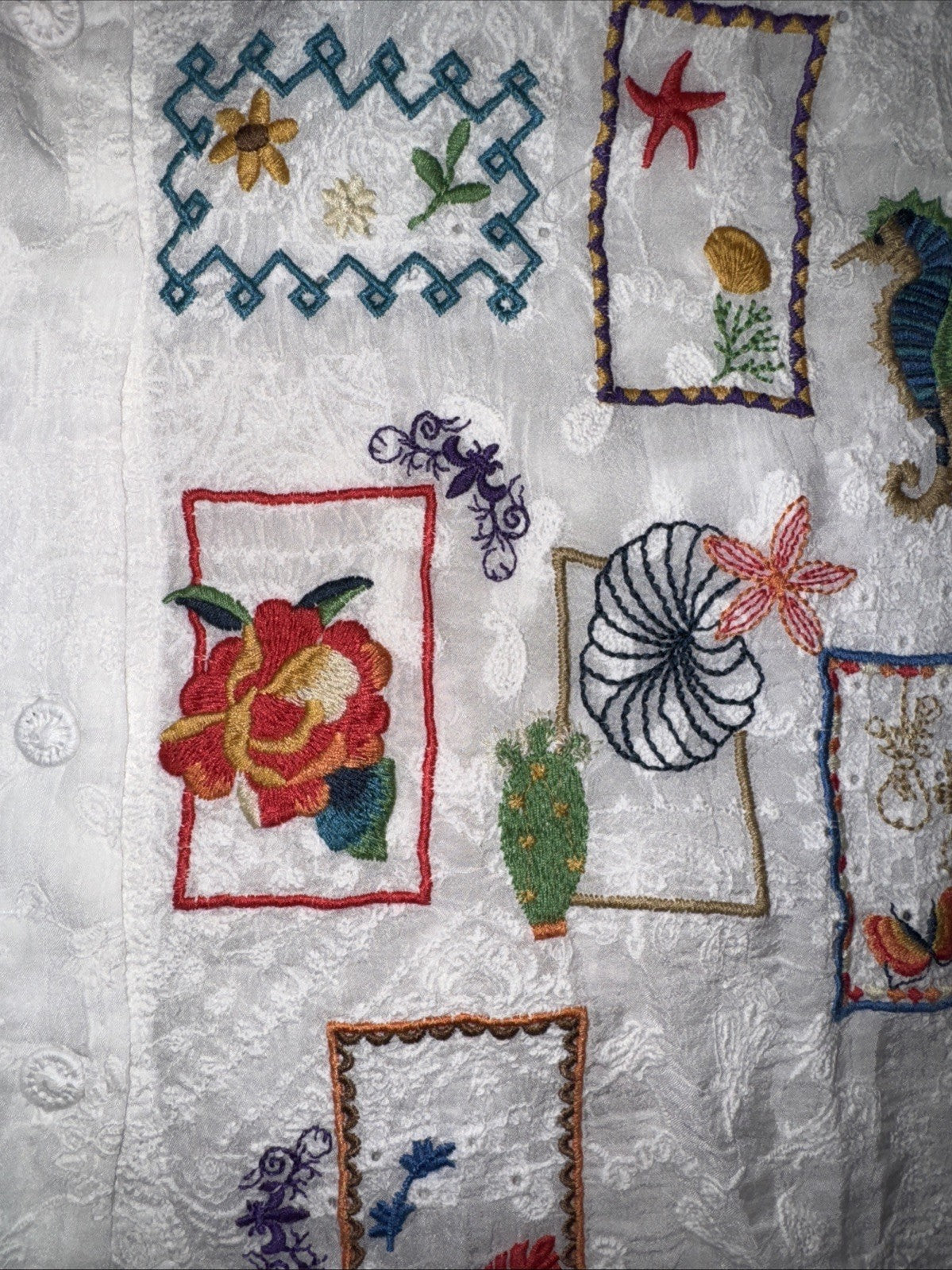 Johnny Was 1X Plus White Cotton Button Up Shirt Tunic Top Blouse Embroidered Johnny Was