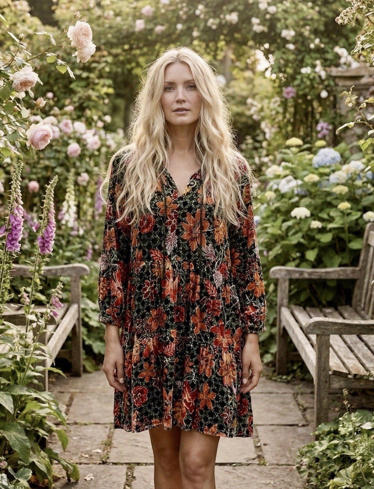 Johnny Was L Large Velvet Mini Dress Tiered Babydoll Beaded Fall Maxi Johnny Was