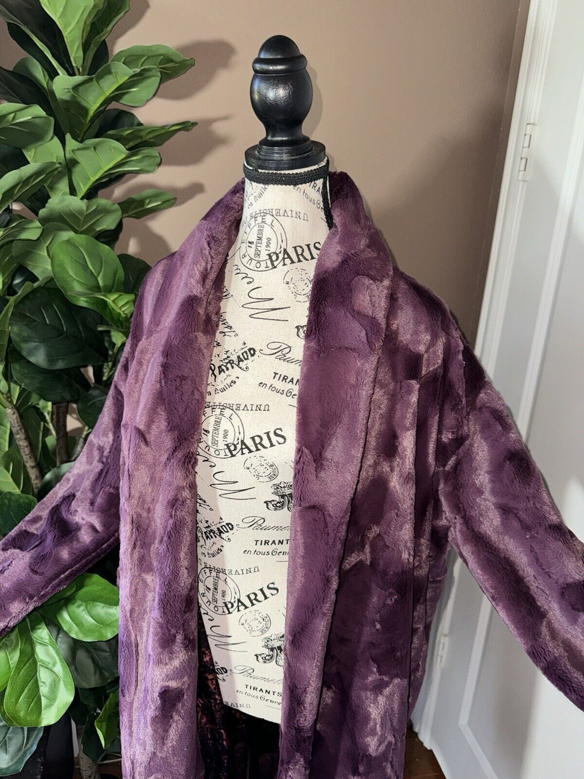 Johnny Was Faux Fur & Silk Plum Purple Coat Jacket Wrap M Medium