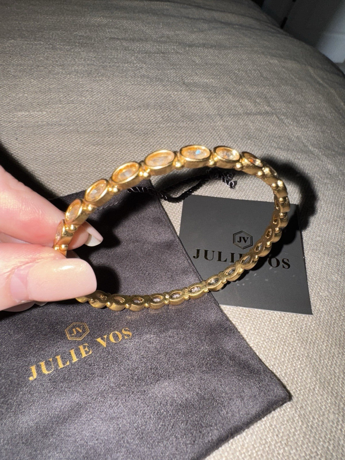 Julie Vos Bracelet 24K Gold Plated Clear Crystal Bangle Sz Medium Stacking Julie Vos