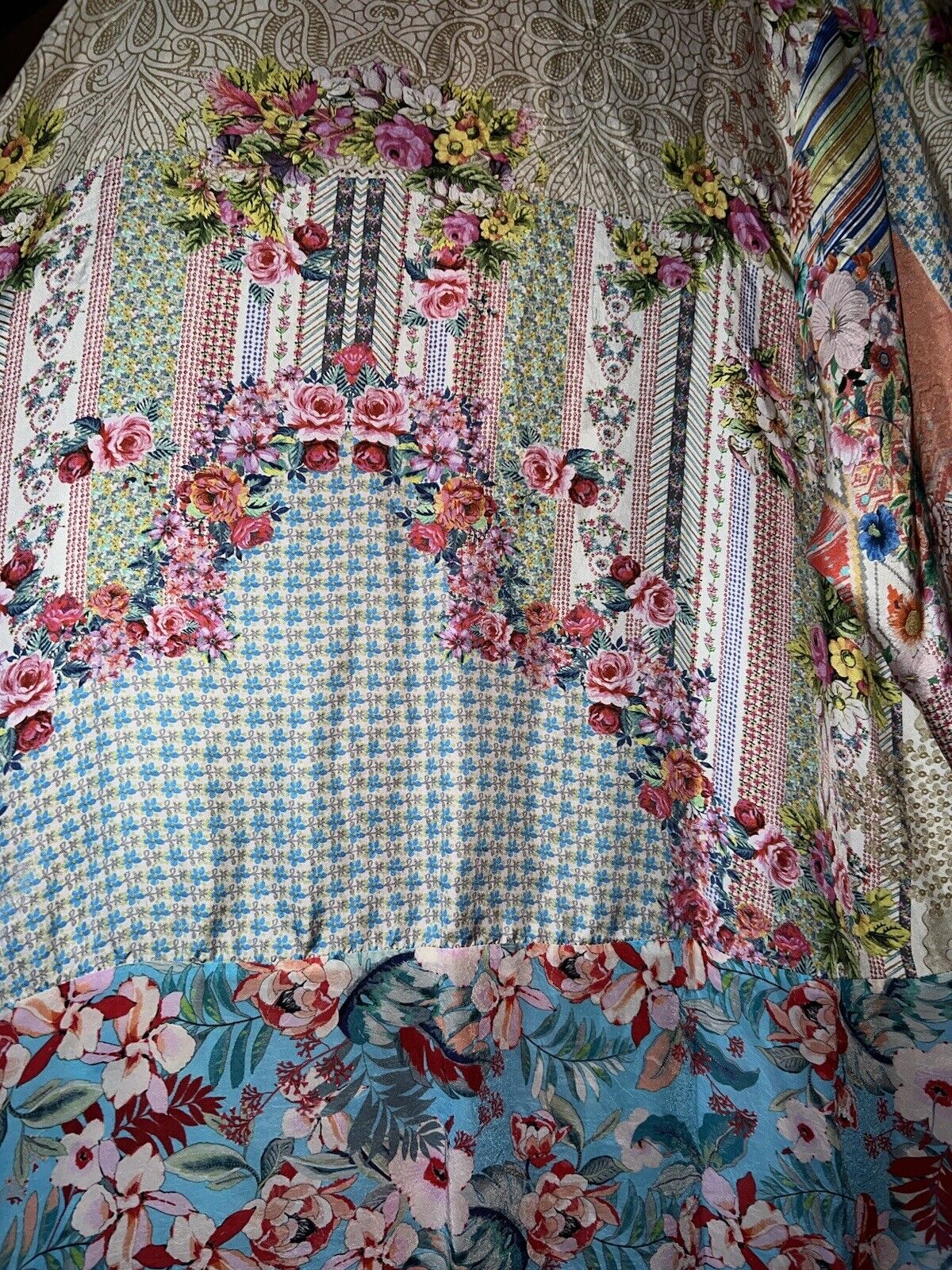 Johnny Was 100% Silk Kimono Sz XL 1X 1XL Cherry Blossoms & Flowers STUNNING BACK