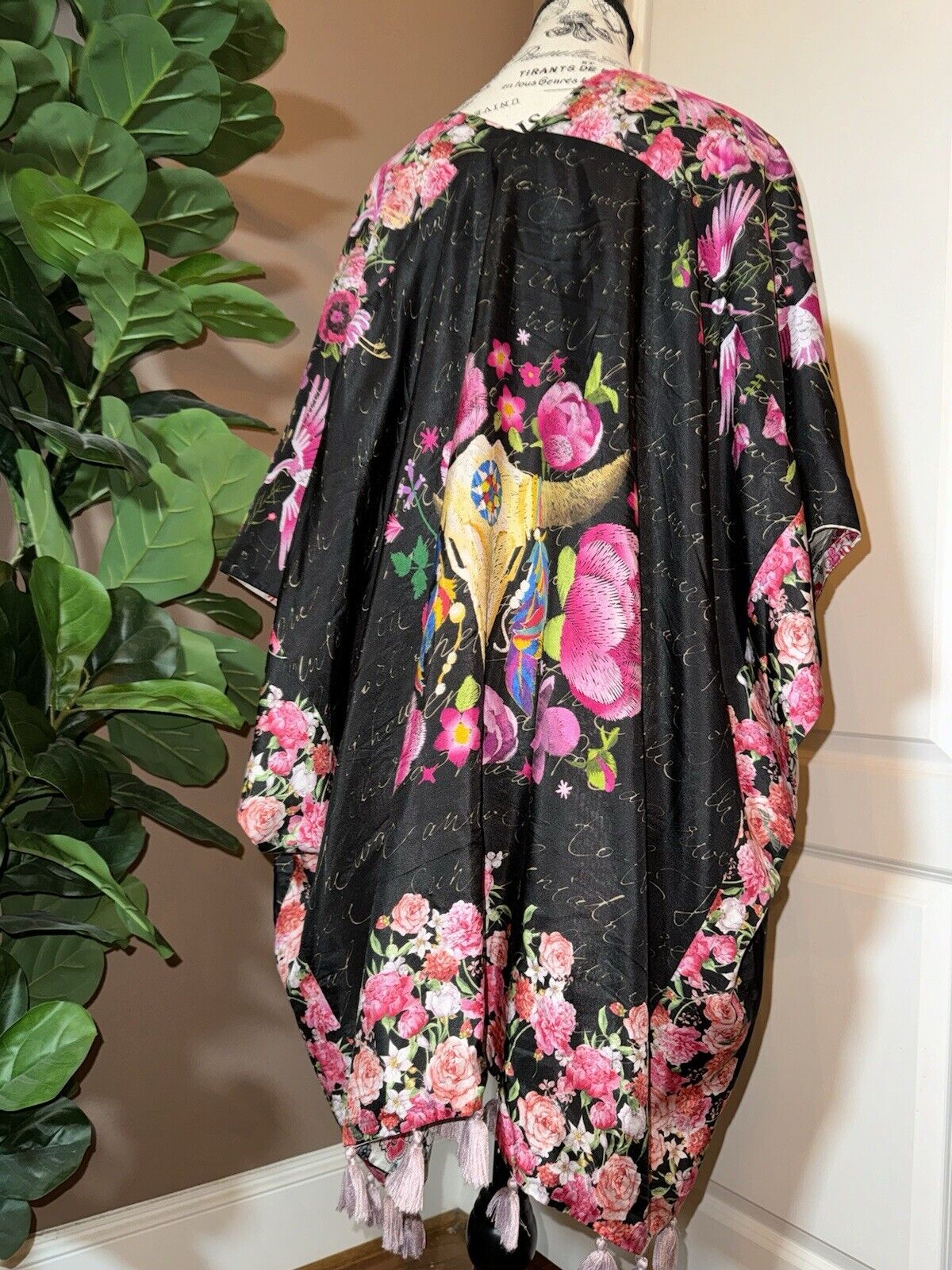 Johnny Was O/S 100% Silk Poncho Wrap Kimono Tunic Top Western Texas Native Amer