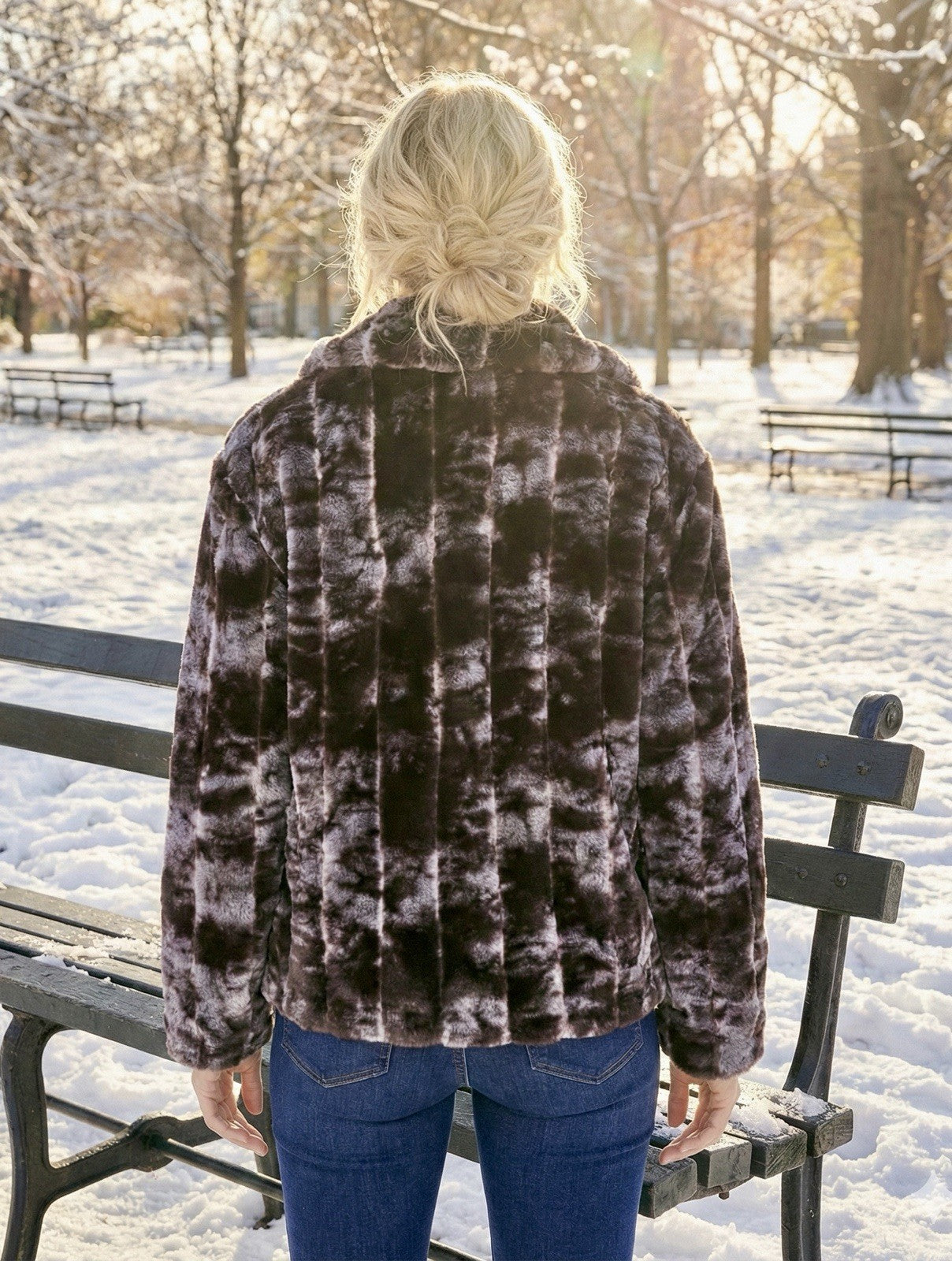 Johnny Was XL Black & Grey Faux Fur Coat Jacket Wrap Silk Lining Pockets Johnny Was