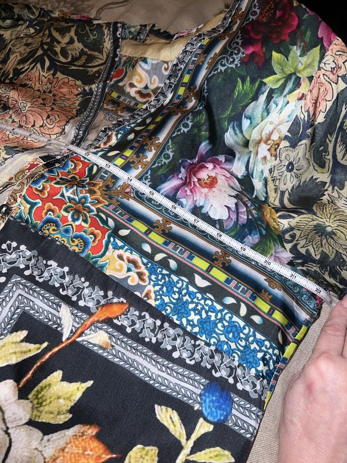 Johnny Was Large 100% Silk Kimono Cherry Blossoms STUNNING BACK Button Up Blouse Johnny Was