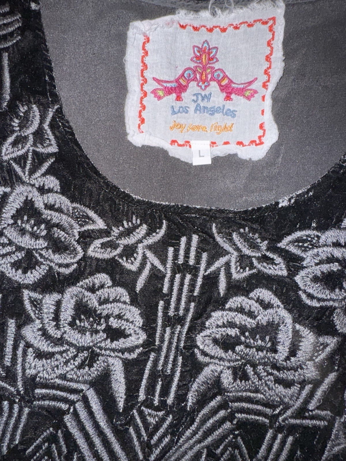 Johnny Was L Large Black Velvet Tunic Top Blouse  Tonal Embroidery Shirt Johnny Was