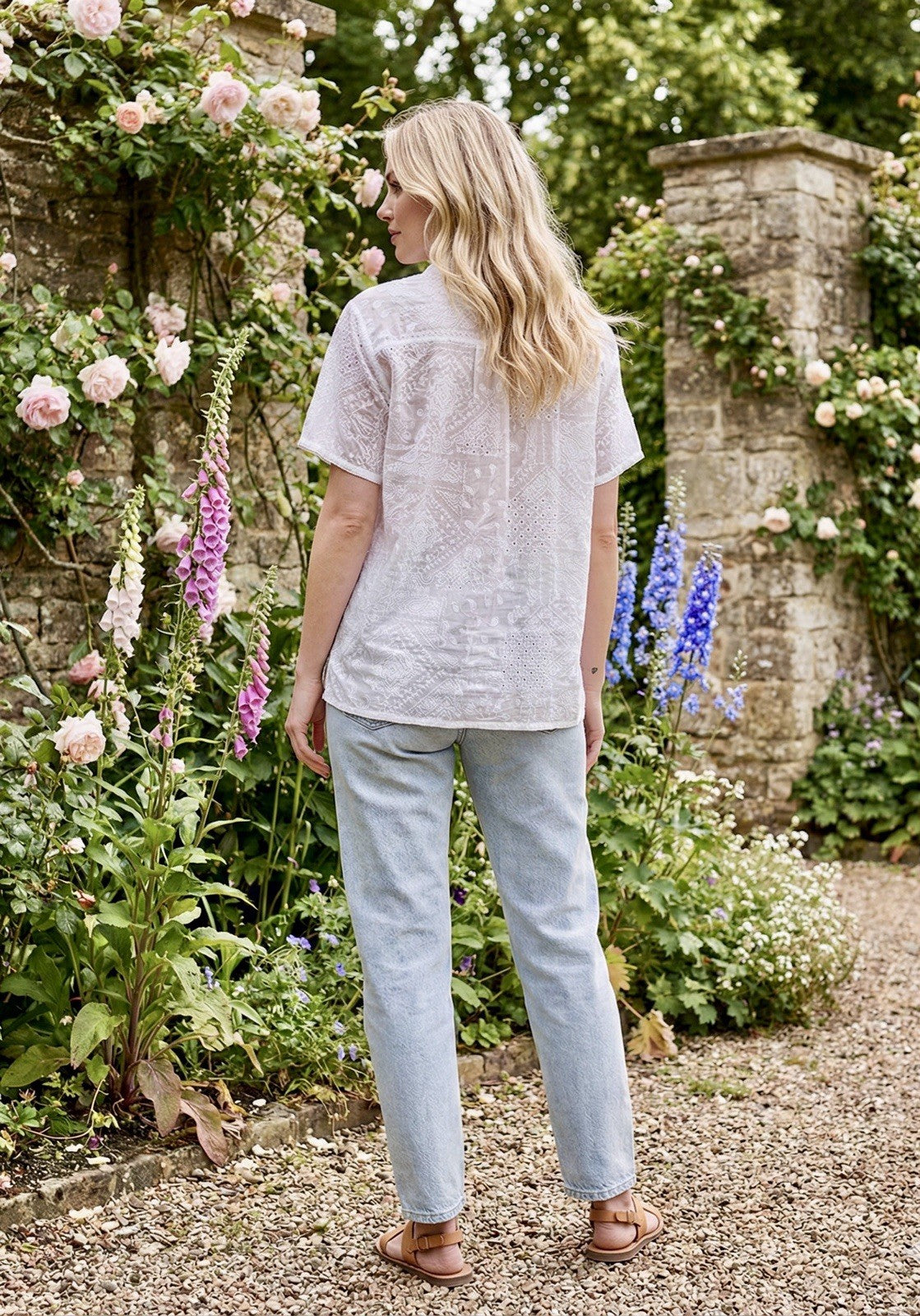 Johnny Was 1X Plus White Cotton Button Up Shirt Tunic Top Blouse Embroidered Johnny Was