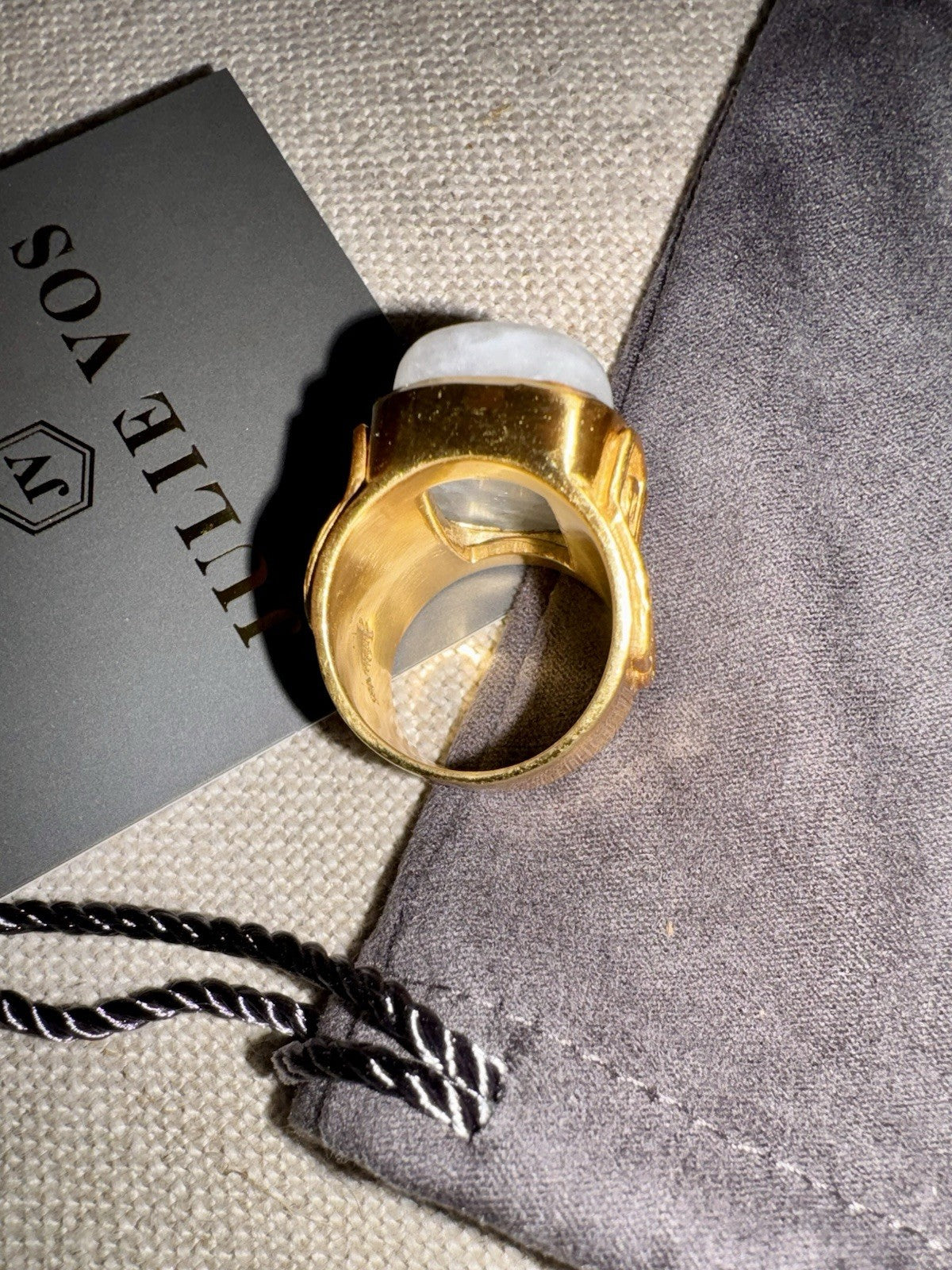 Julie Vos Sz 8 Creamy White Moonstone Statement Ring 24K Plated Looks Unworn Julie Vos