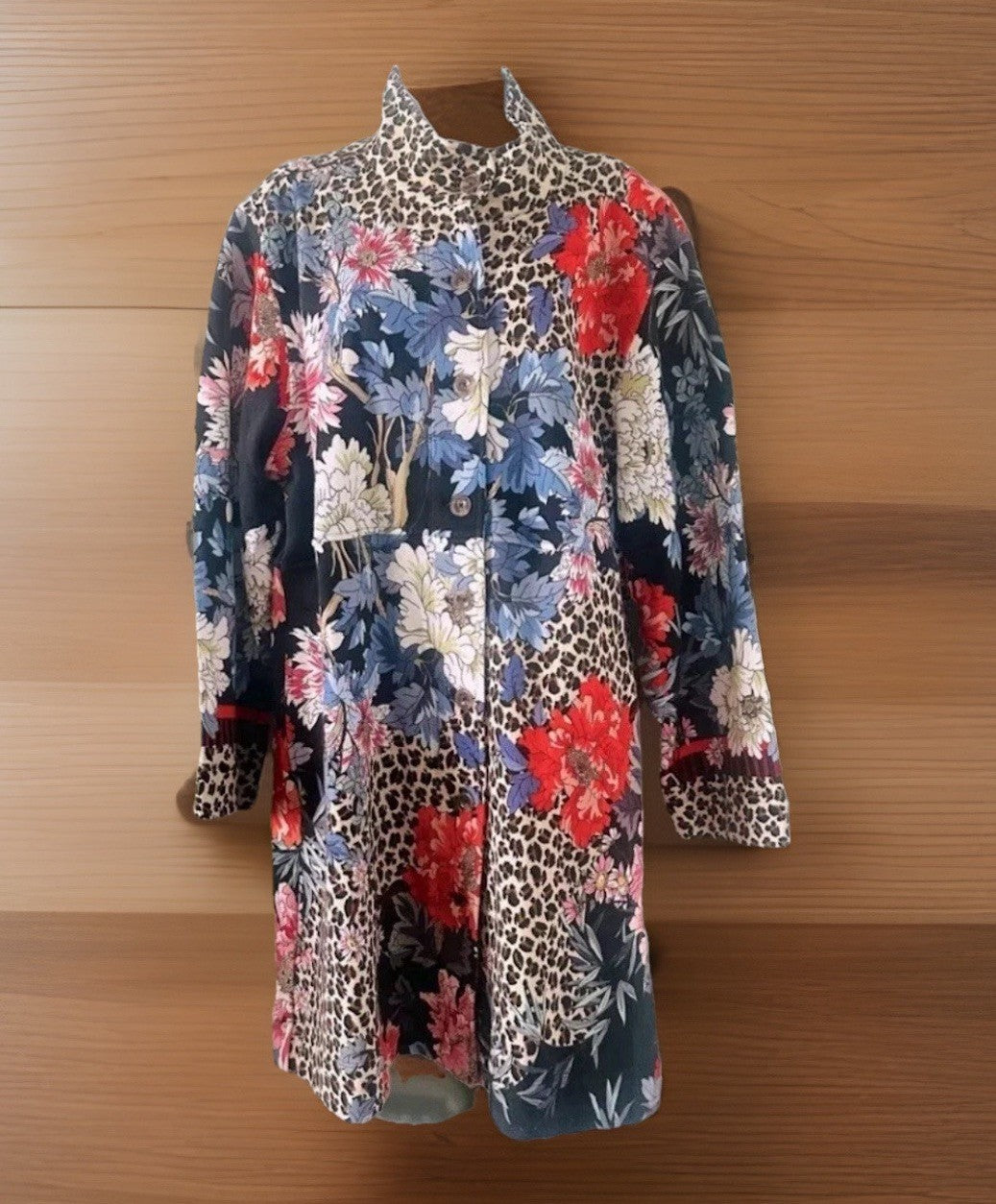 Johnny Was S Military Jacket Coat Animal Print & Floral Button Up Soft Johnny Was