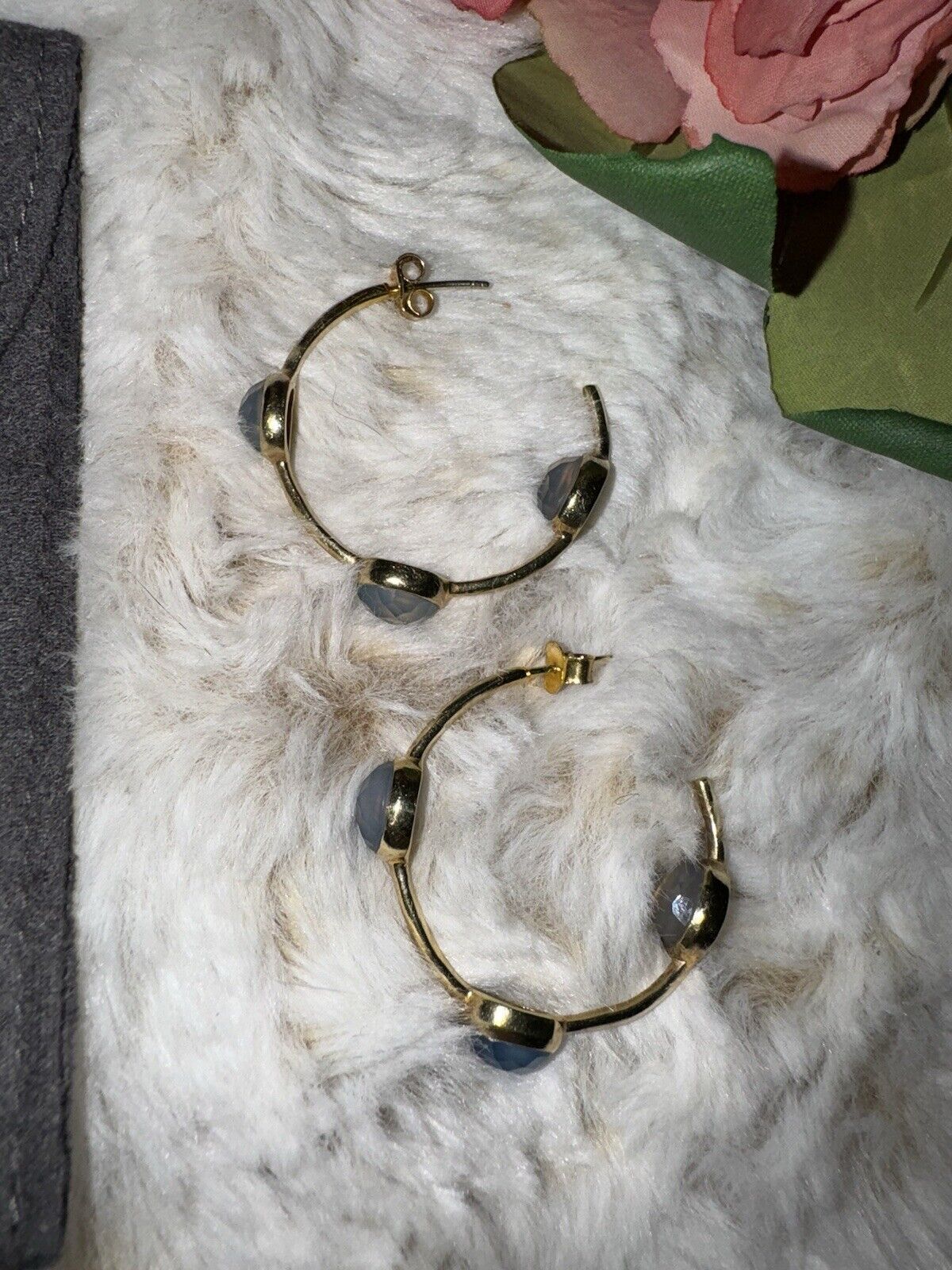 Julie Vos Blue & 24k Gold Plated Hoop & Stone Earrings 1.25” RETIRED VINTAGE