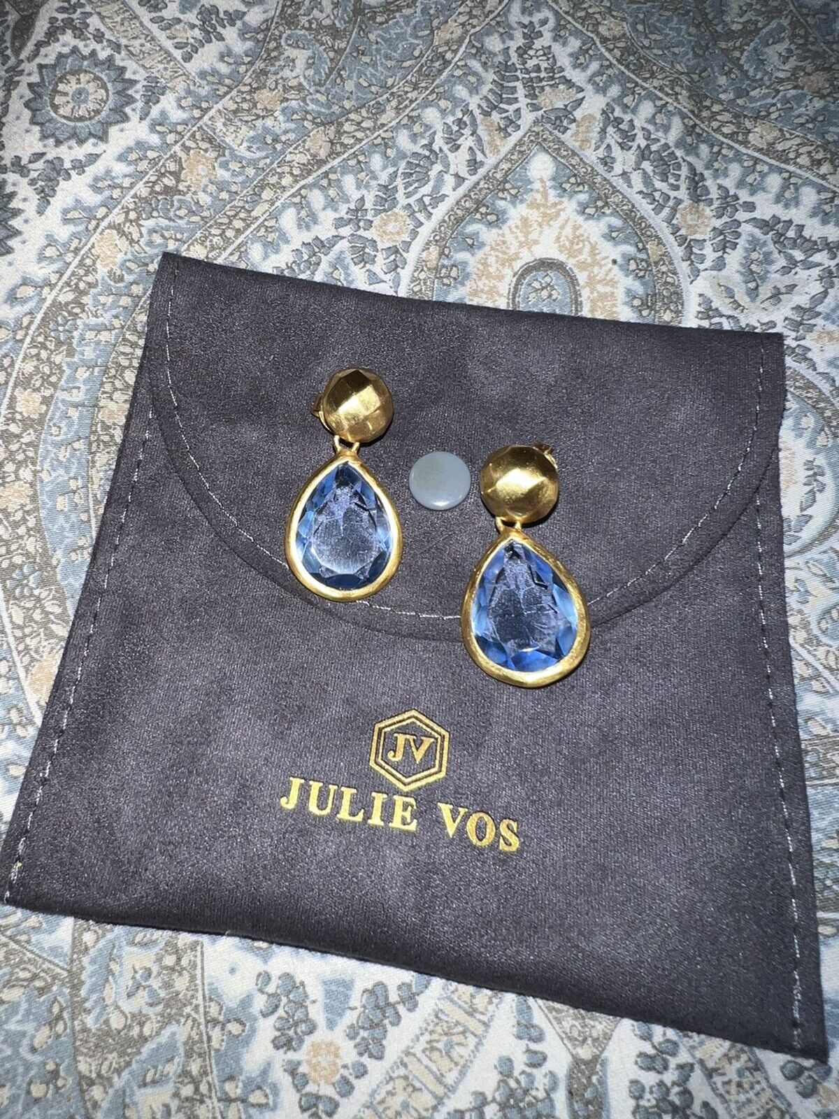 NEW Julie Vos Iridescent Blue Crystal Dangle Tear Drops Pierced Earrings  NWOT