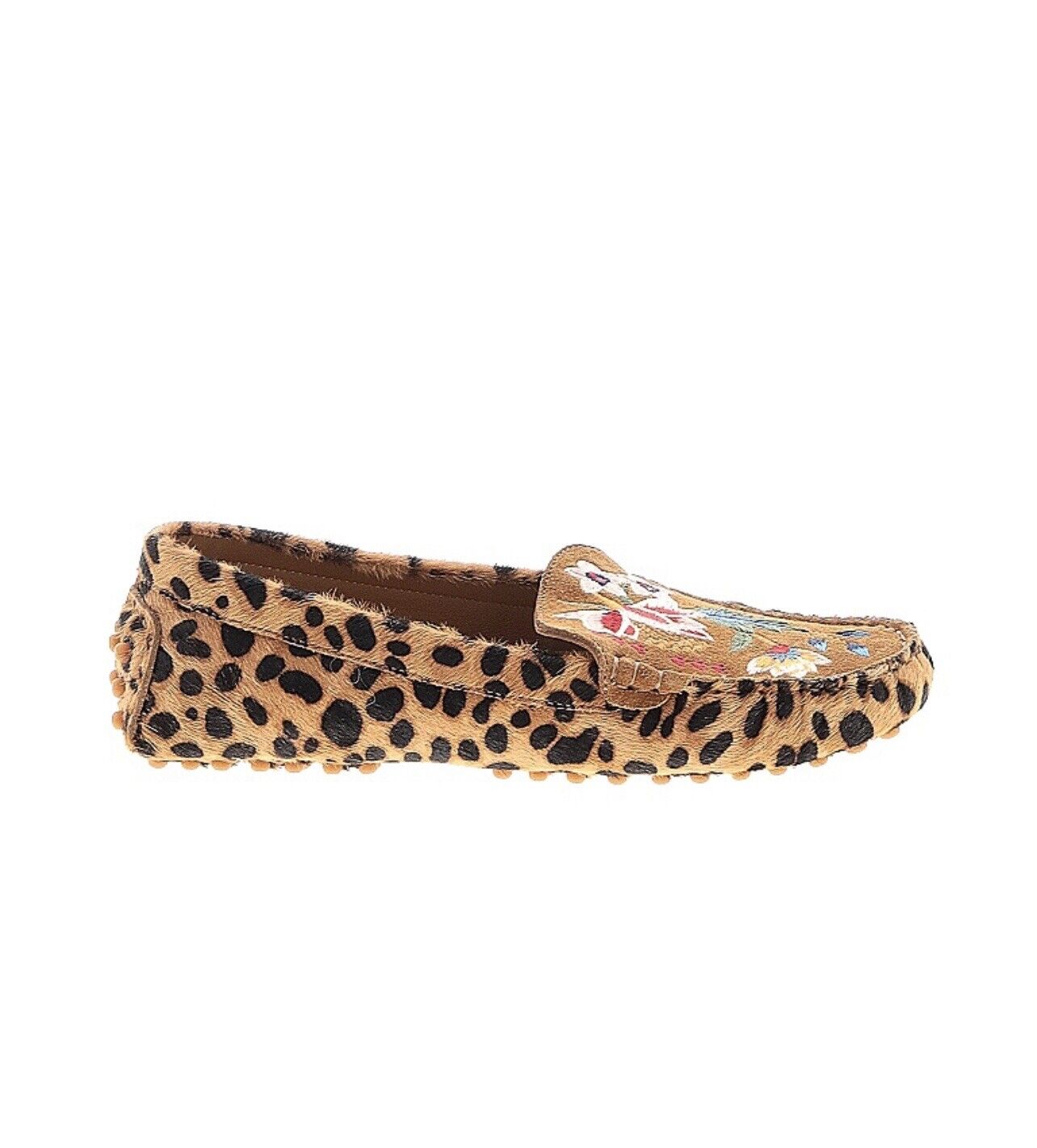 Johnny Was Leopard Print Calf Hair Embroidered Moccasins   Sz 6