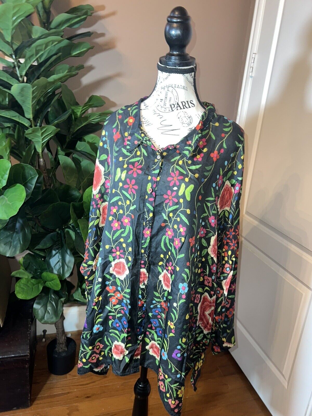 GORGEOUS Silk Johnny Was Tunic Top 2XL 2X XXL 100% Silk Soft & Flowy Floral