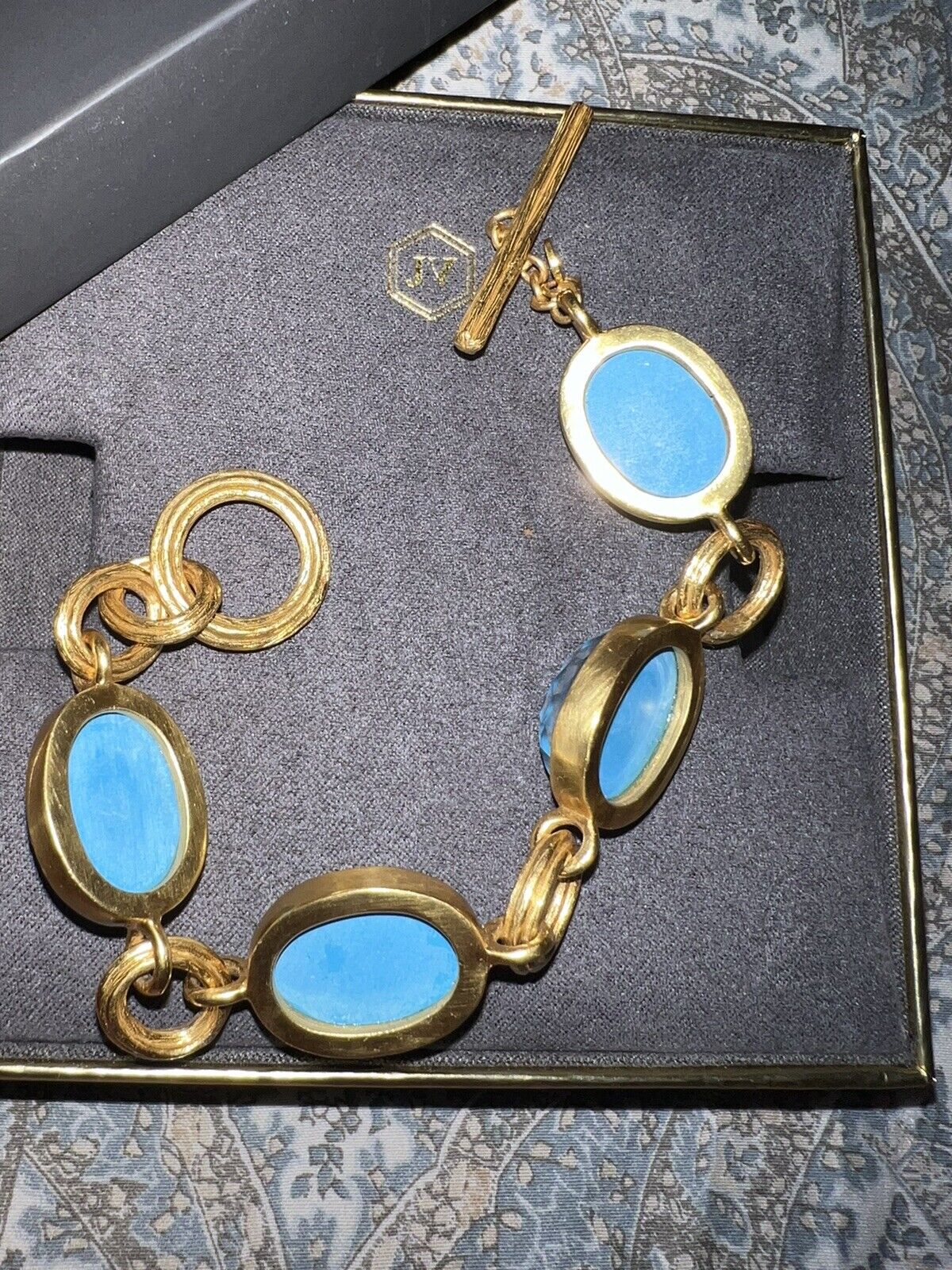 NEW Julie Vos Pacific Blue Toggle Link Bracelet 24k Gold Plates NWOT