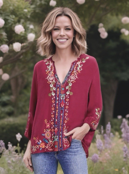 Johnny Was 3X 3XL 100% Silk Tunic Top Kimono Sleeves Embroidered Johnny Was