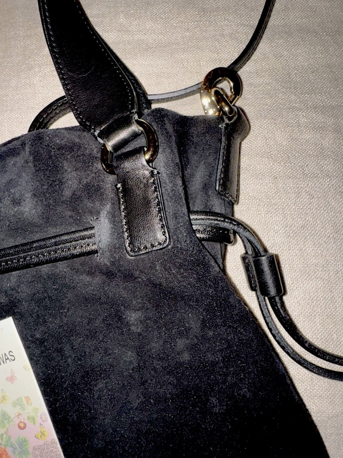 Johnny Was Black Suede Leather Crossbody Bag Purse Tote Hobo Tassels Johnny Was