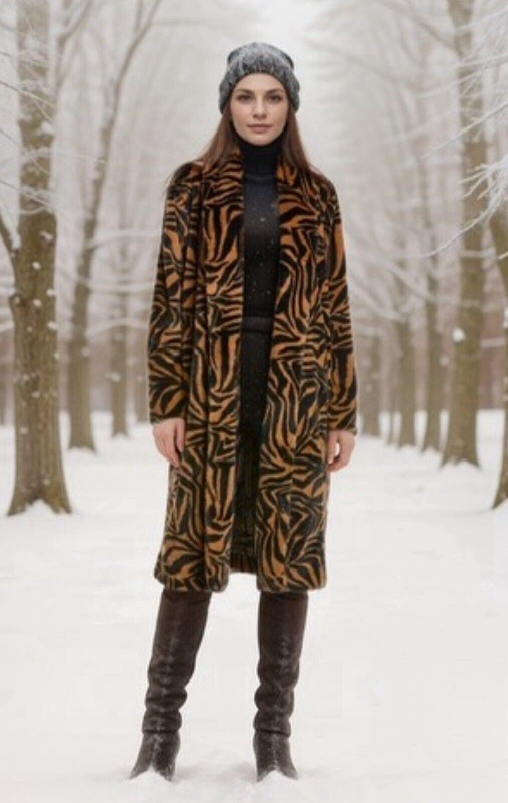 Johnny Was XL 1X Faux Fur & Silk Tiger Stripe Long Length Coat Jacket Wrap