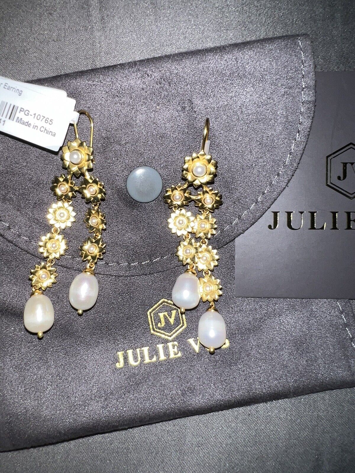 Julie Vos Flora Chandelier Drop Earrings 24k Gold Plated & Pearls