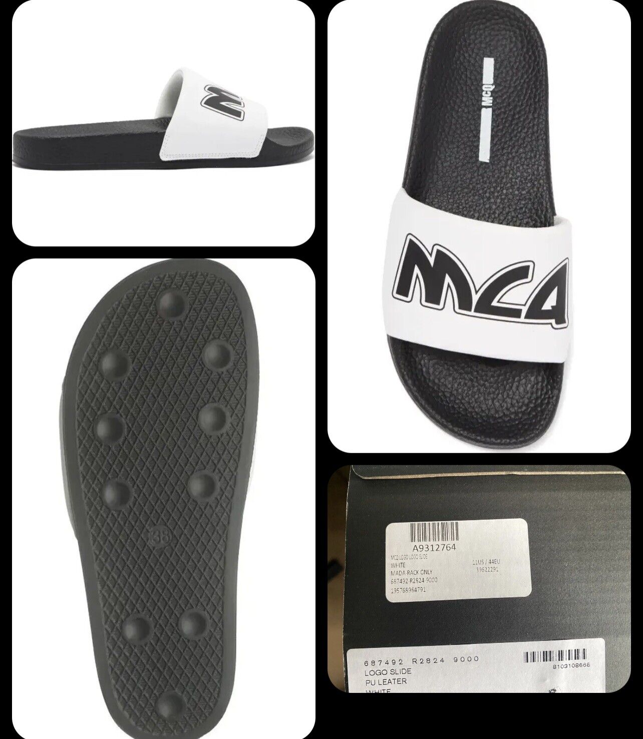 NIB MCQ Alexander McQueen Logo Leather Slide Sandals White EU 42 US 9 AUTHENTIC