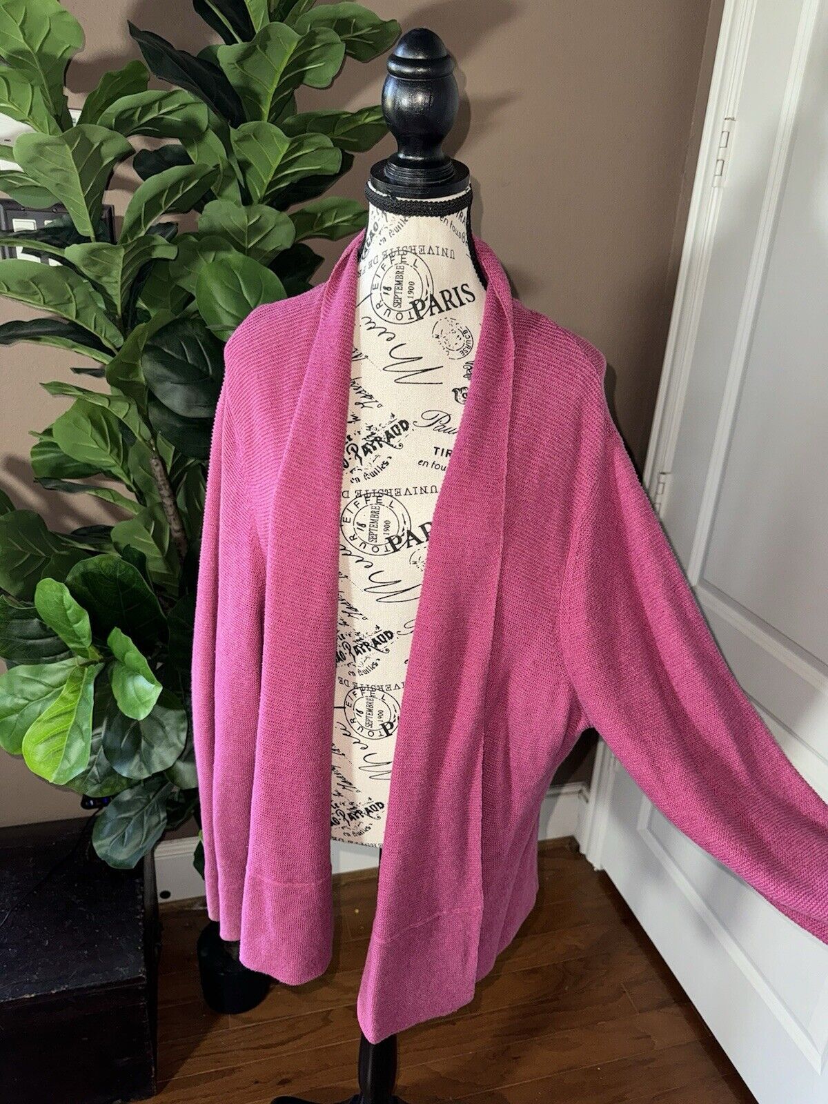 Eileen Fisher 2X Fushia Pink Cardigan Jacket Top Wrap Kimono Sweater Coat Soft