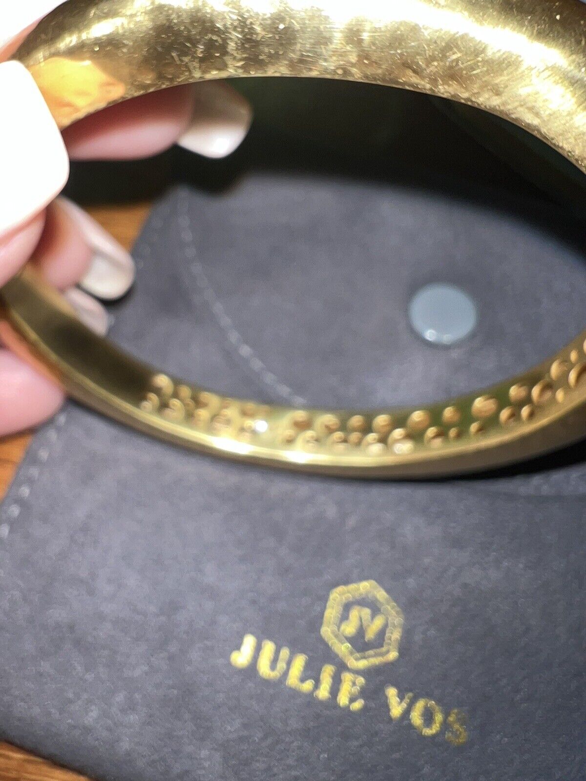 NEW Julie Vos Hammered 24k Gold Plated Hinged Bangle Bracelet  NWOT