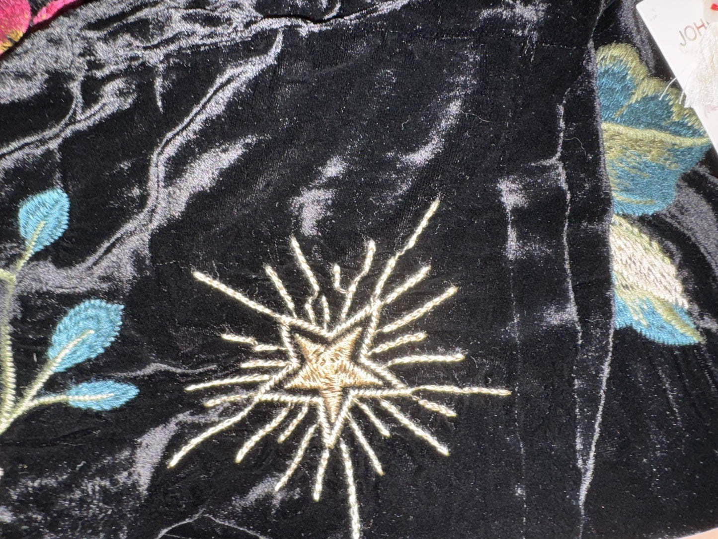 Johnny Was XL Black Velvet Shift Mini Dress Floral Tunic Kimono Sleeves BOHO Johnny Was