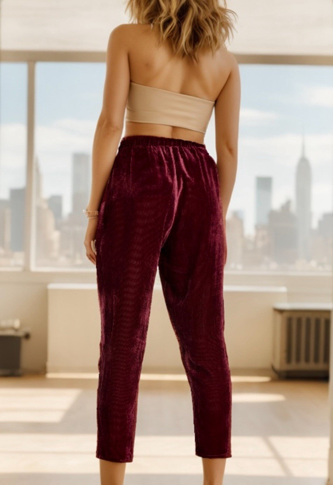 Johnny Was XL Berry Red CorduroyVelvet Pants Stretch Waist Pull On $298 Ret Johnny Was