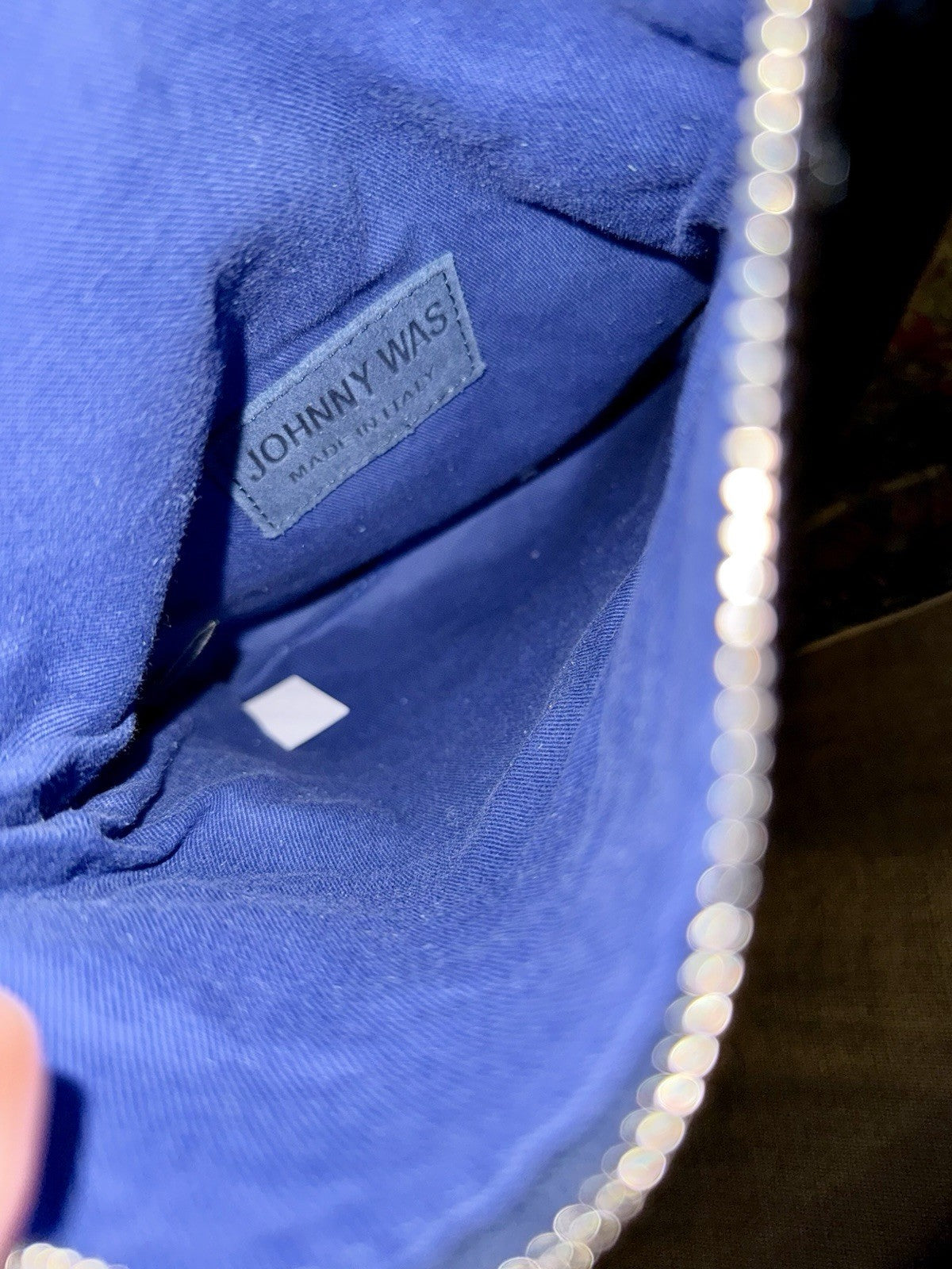 Johnny Was Blue Suede Leather & Fringe Crossbody Bag Purse Shoulder Tote Johnny Was