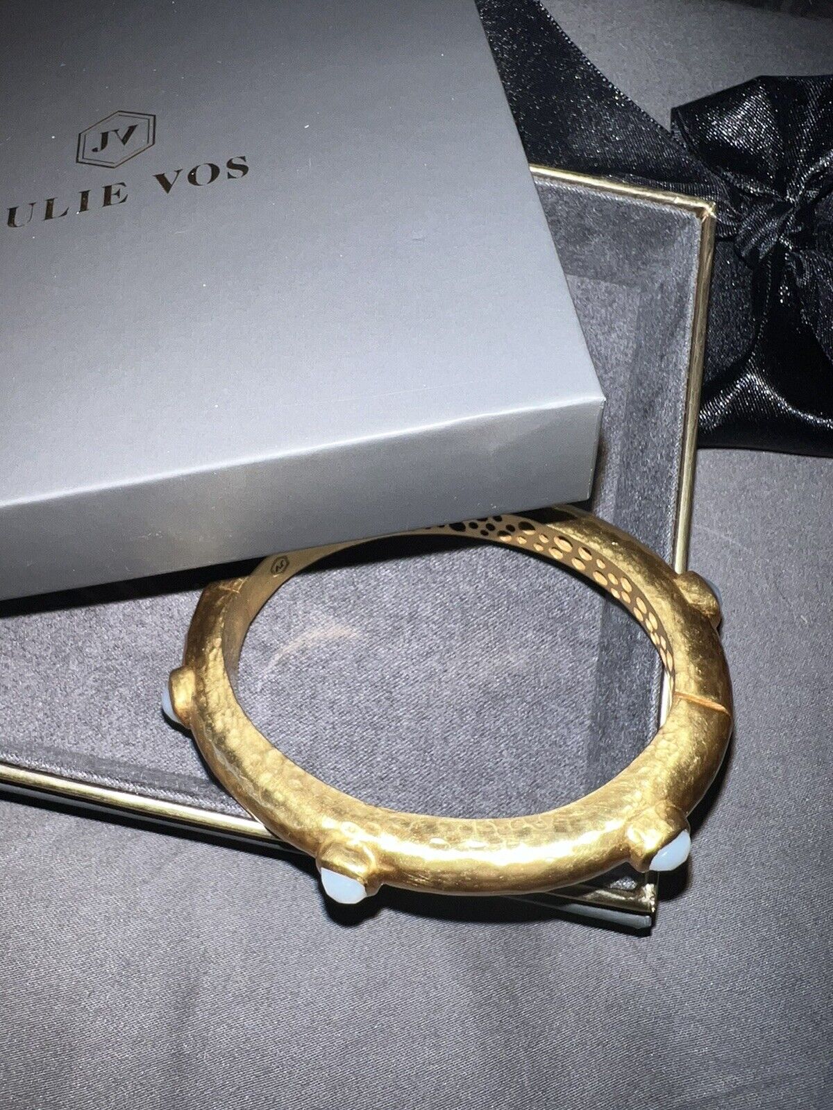 NEW Julie Vos Hinged Bangle Bracelet Clear Iridescent Stones NWOT