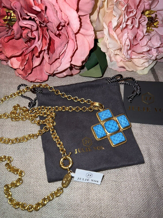 Julie Vos Pacific Blue & 24k Gold Plate Cross Statement Necklace & Pendant