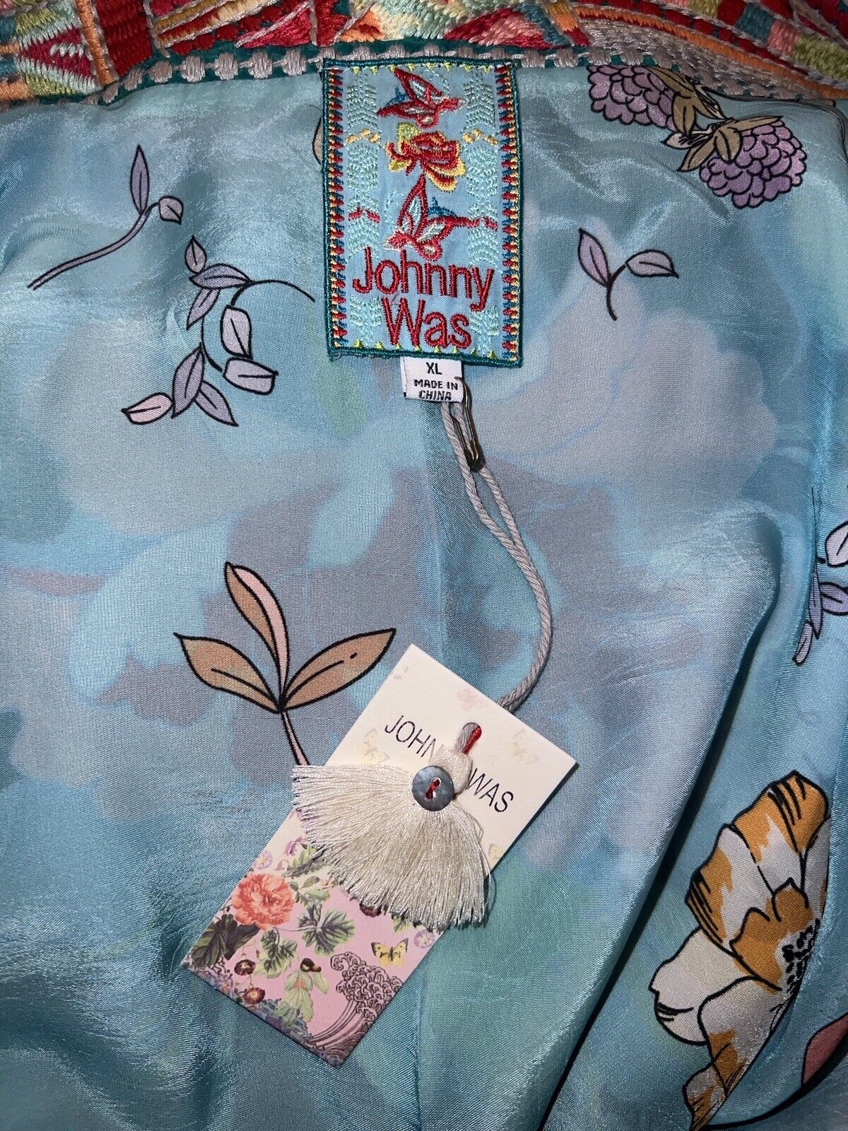 Johnny Was Sz XL Silky Kimono Duster REVERSIBLE Embroidered Wrap  Floral