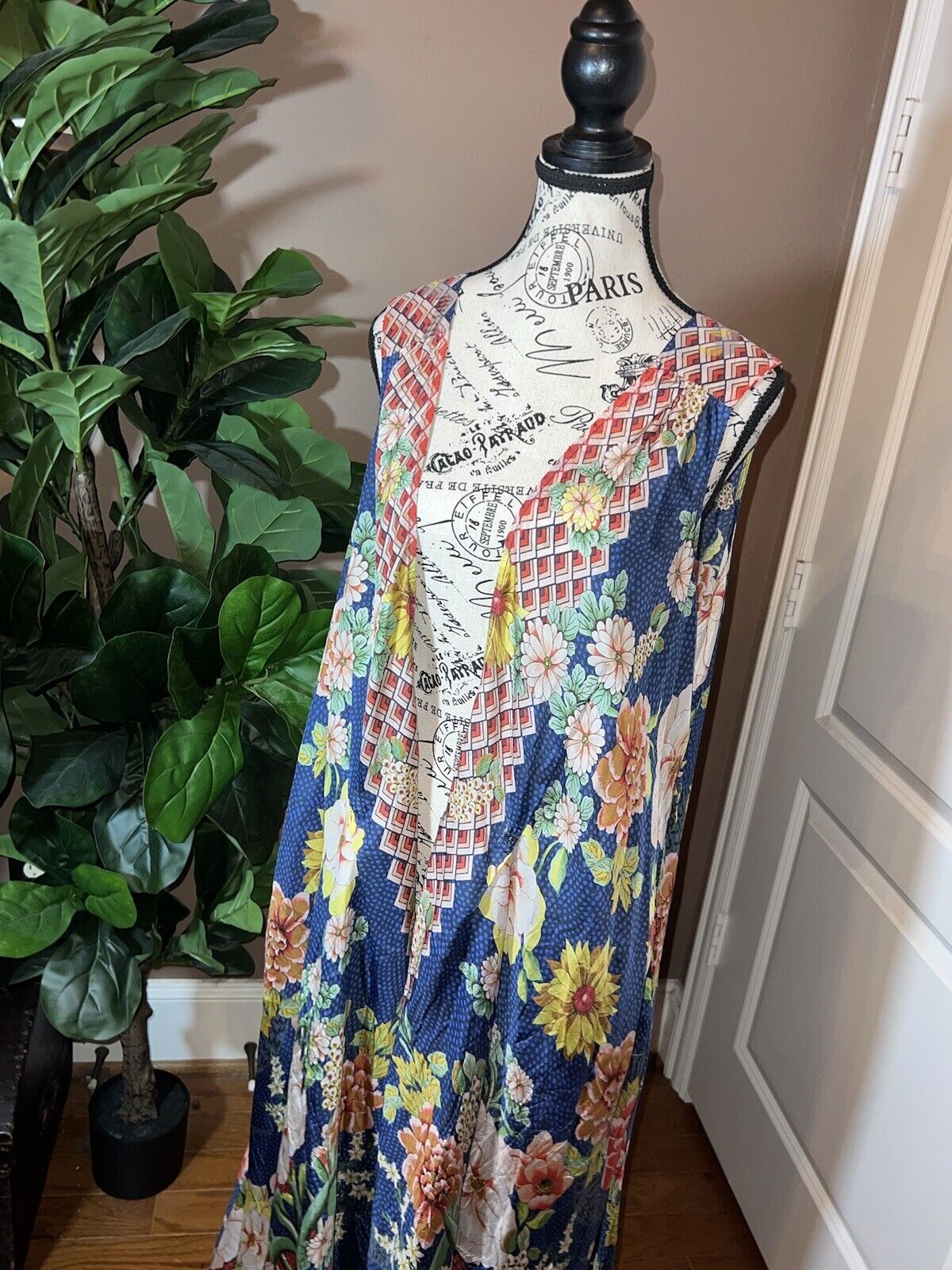 NEW Johnny Was 100% Silk Sz L Large Sleeveless Maxi Wrap Dress Long Flowy NWOT