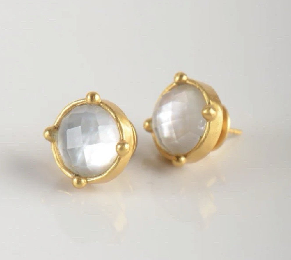 Julie Vos Stud Earrings White/Clear Iridescent Stones & 24k Gold Plate Julie Vos