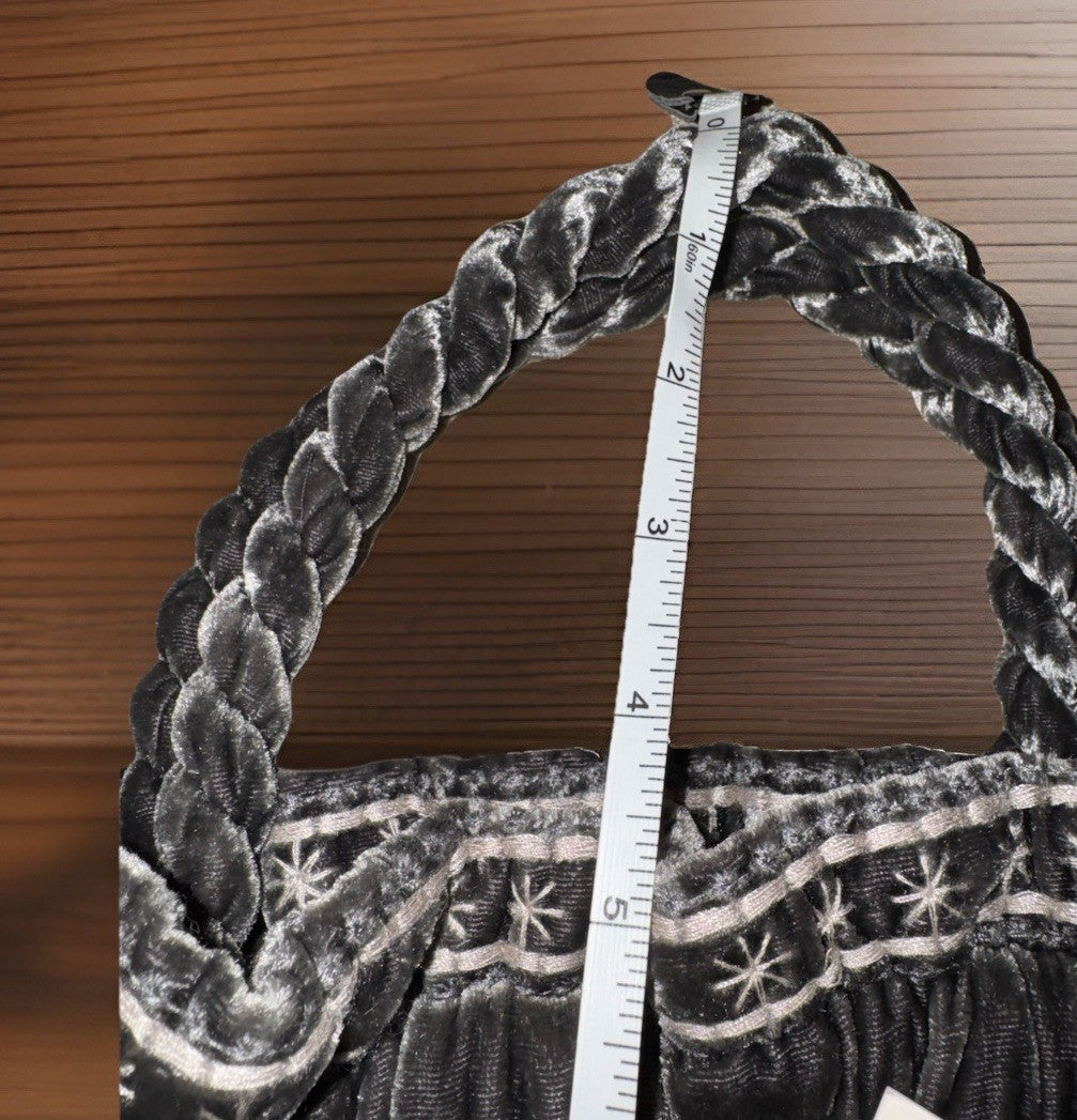 Johnny Was Grey Velvet Hobo Bucket Bag Tote Purse Embroidered Celestial Johnny Was