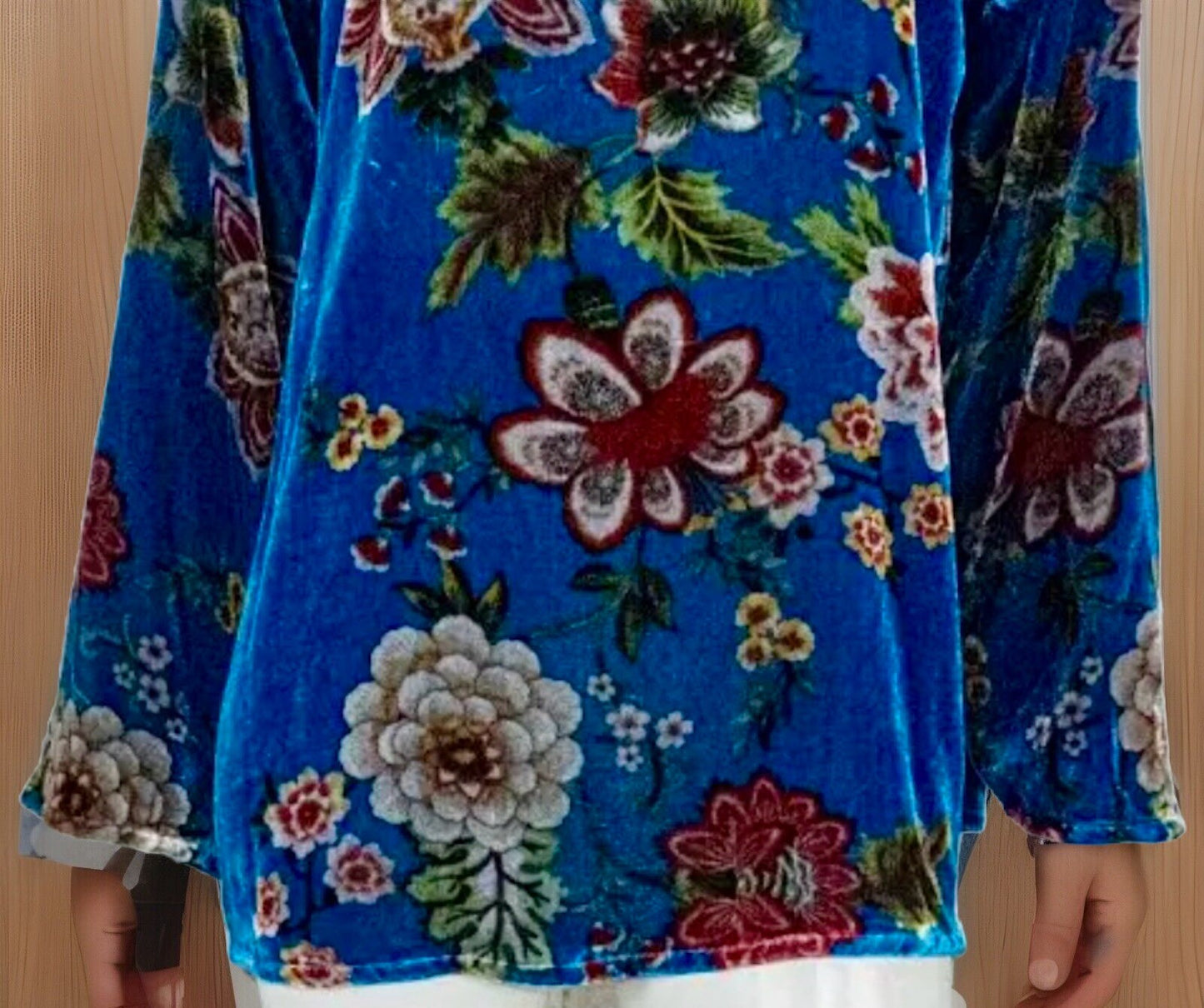 Johnny Was 3X Blue Velvet Tunic Top Floral Long Sleeve Blouse Shirt Mini Dress Johnny Was