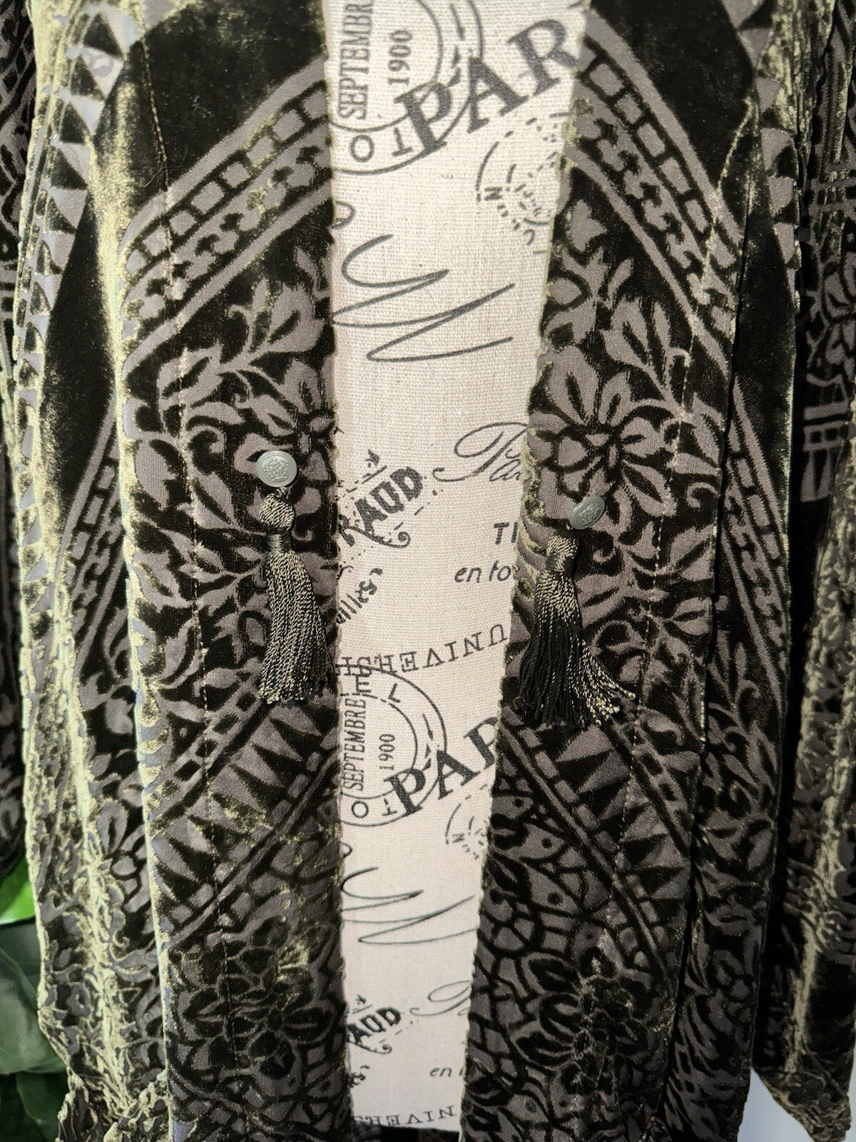 Johnny Was XL Deep Green Burnout Velvet Long Kimono Duster Wrap Jacket Coat Johnny Was