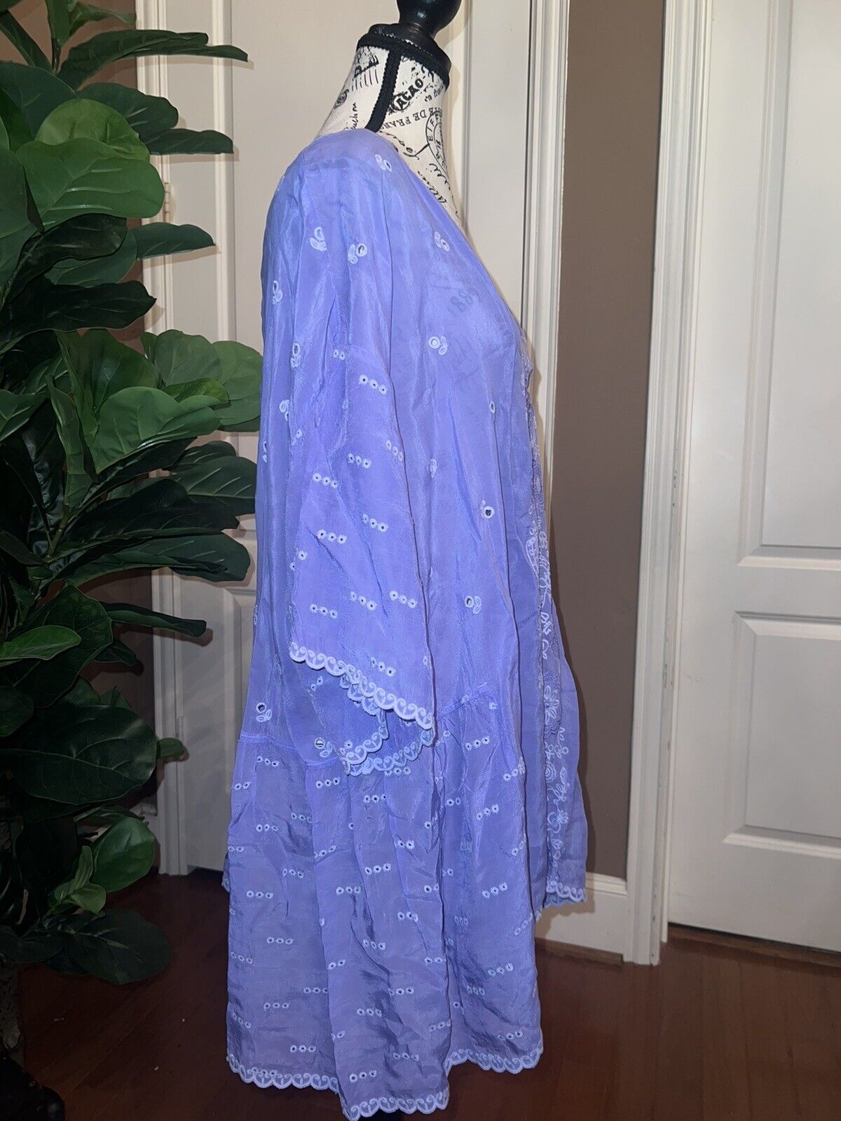 Johnny Was Embroidered Silky Tunic Top Lavender 2X 2XL Beautiful