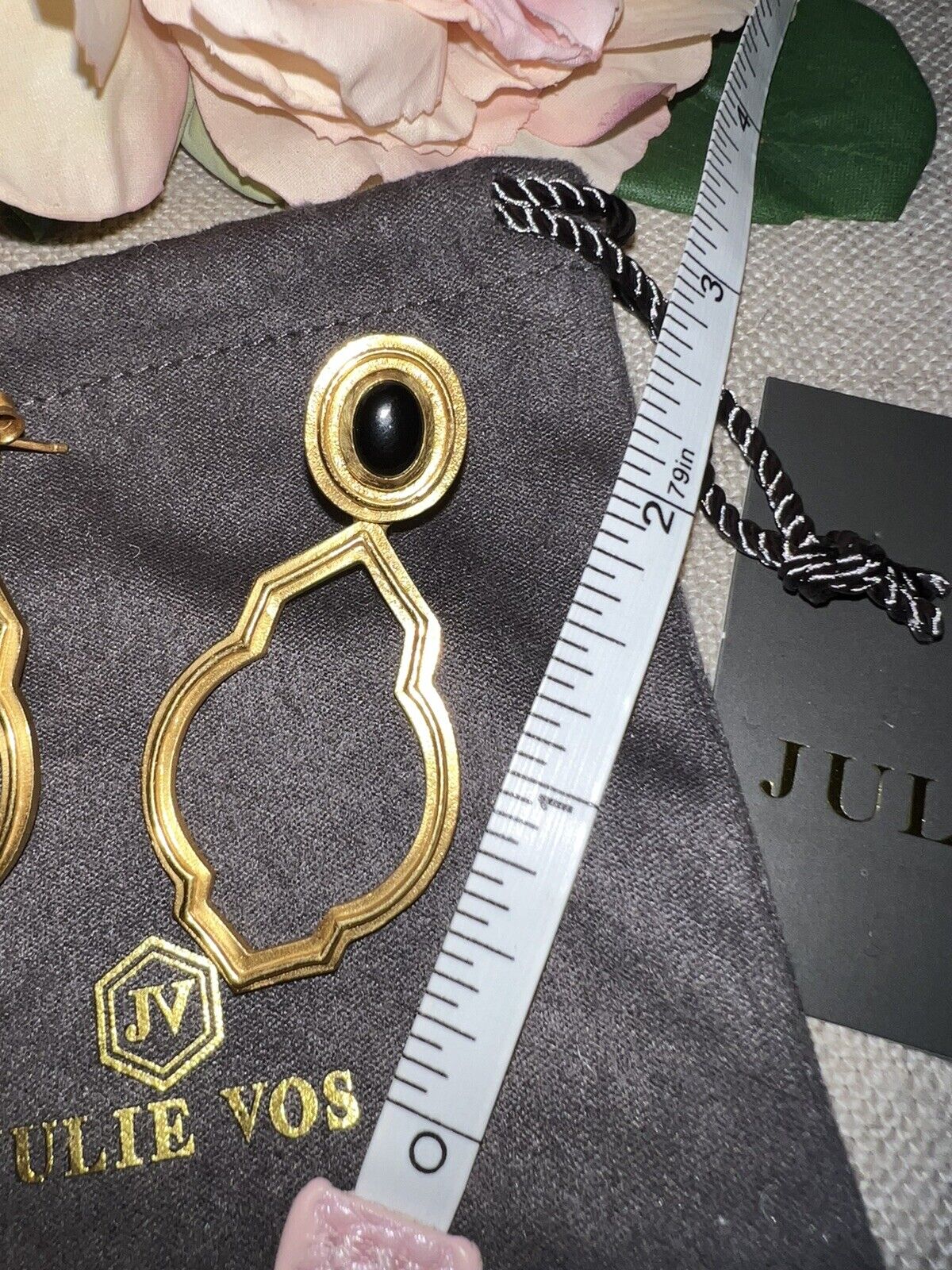 Julie Vos Black Obsidian 24k Gold Plated Earrings  Vintage Collection