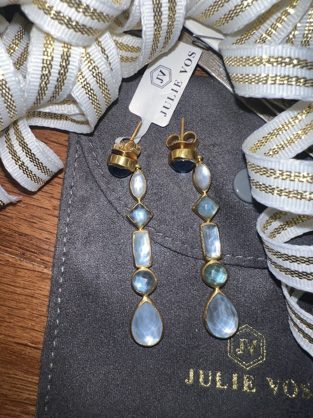 Julie Vos Blue Statement Earrings Very Rare 24k Gold Plate  $275 RETIRED