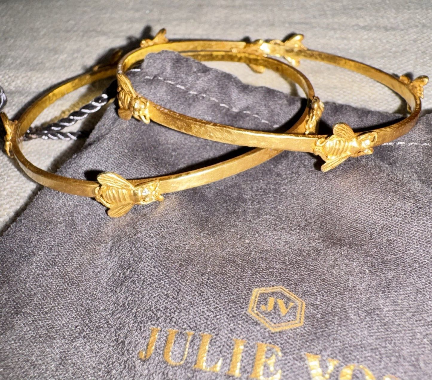 Julie Vos 2 Pc Bee Bangle Bracelets Clear Crystal Embellished 24k Gold Plate Julie Vos