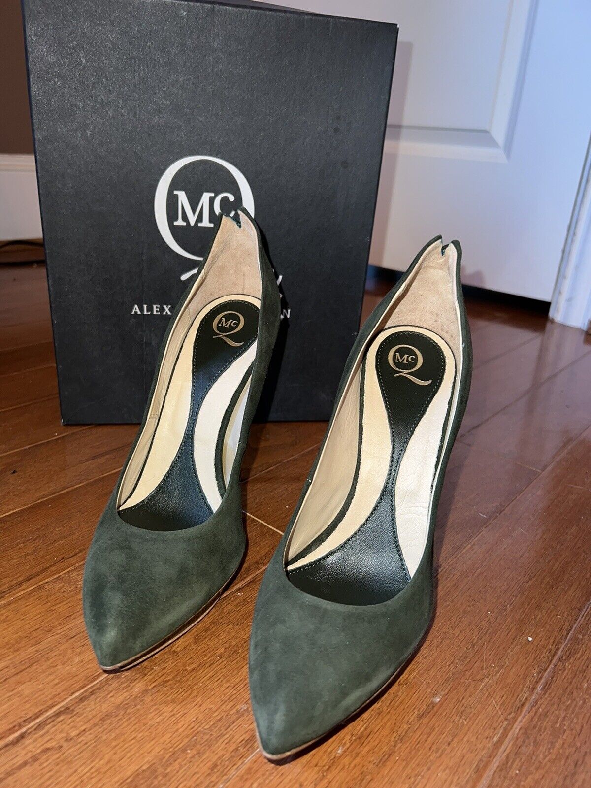 Alexander McQueen Suede Studded Heels In Military Green Sz 38 US 8 AUTHENTIC