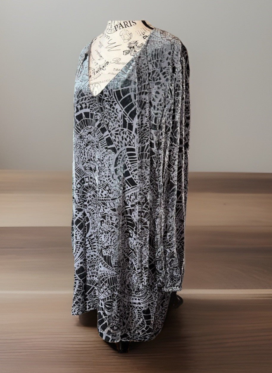 Johnny Was XXL Charcoal Grey Burnout Velvet Mini Shift Dress Tunic Top BOHO Johnny Was