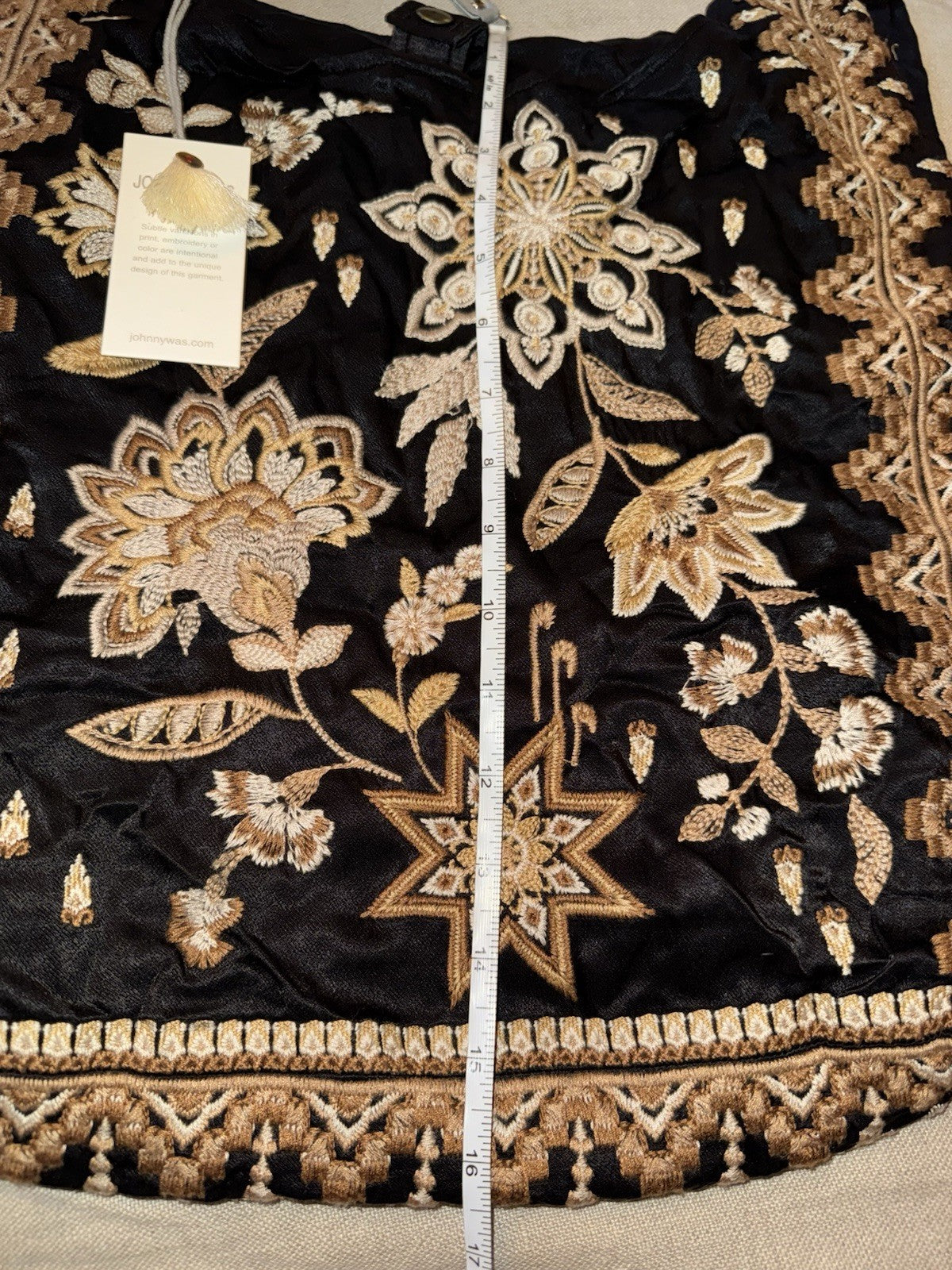 Johnny Was Large Black & Gold Satin Hobo Bag Slouch Tote Purse Embroidered Johnny Was