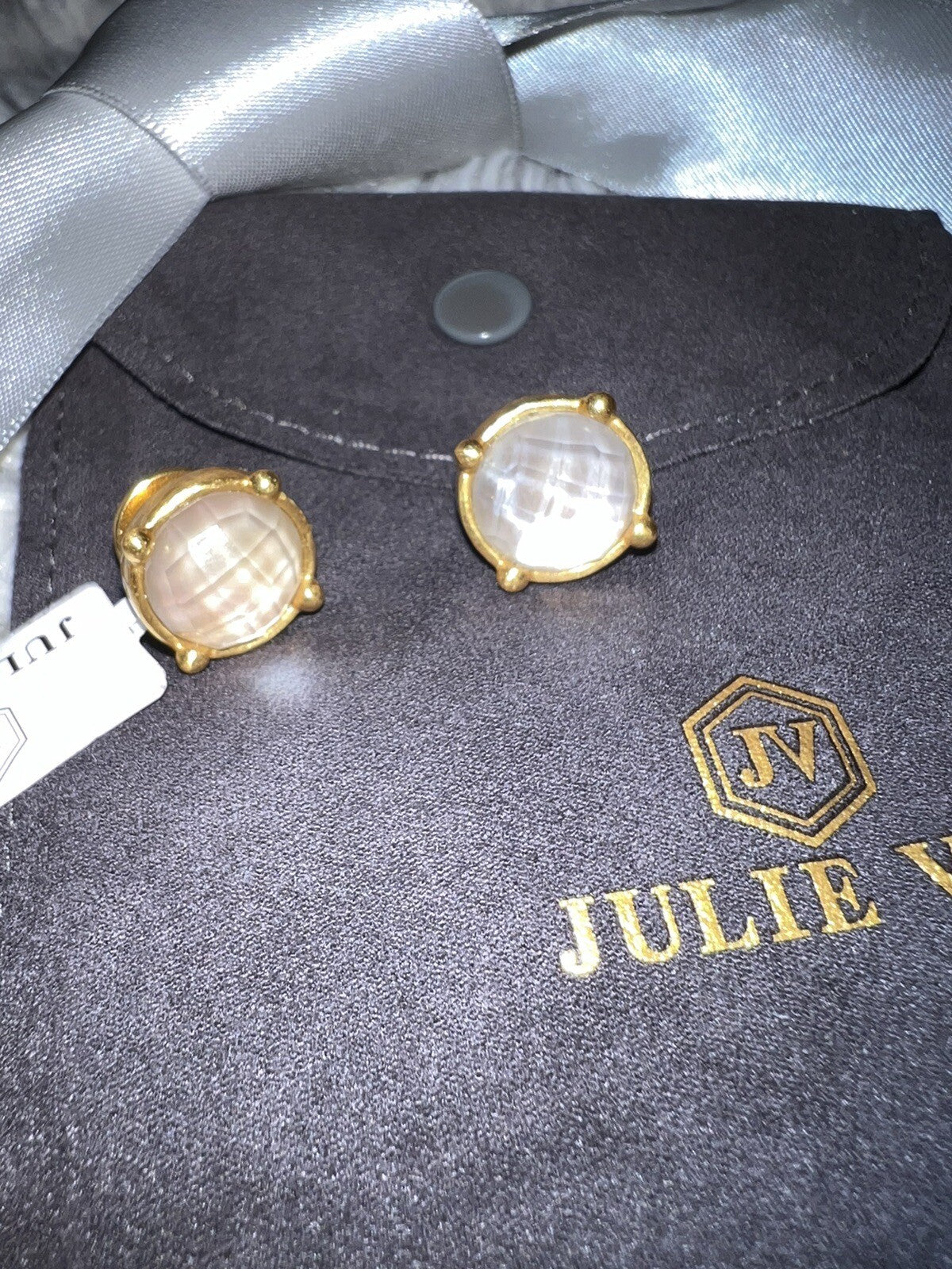 Julie Vos Stud Earrings White/Clear Iridescent Stones & 24k Gold Plate Julie Vos