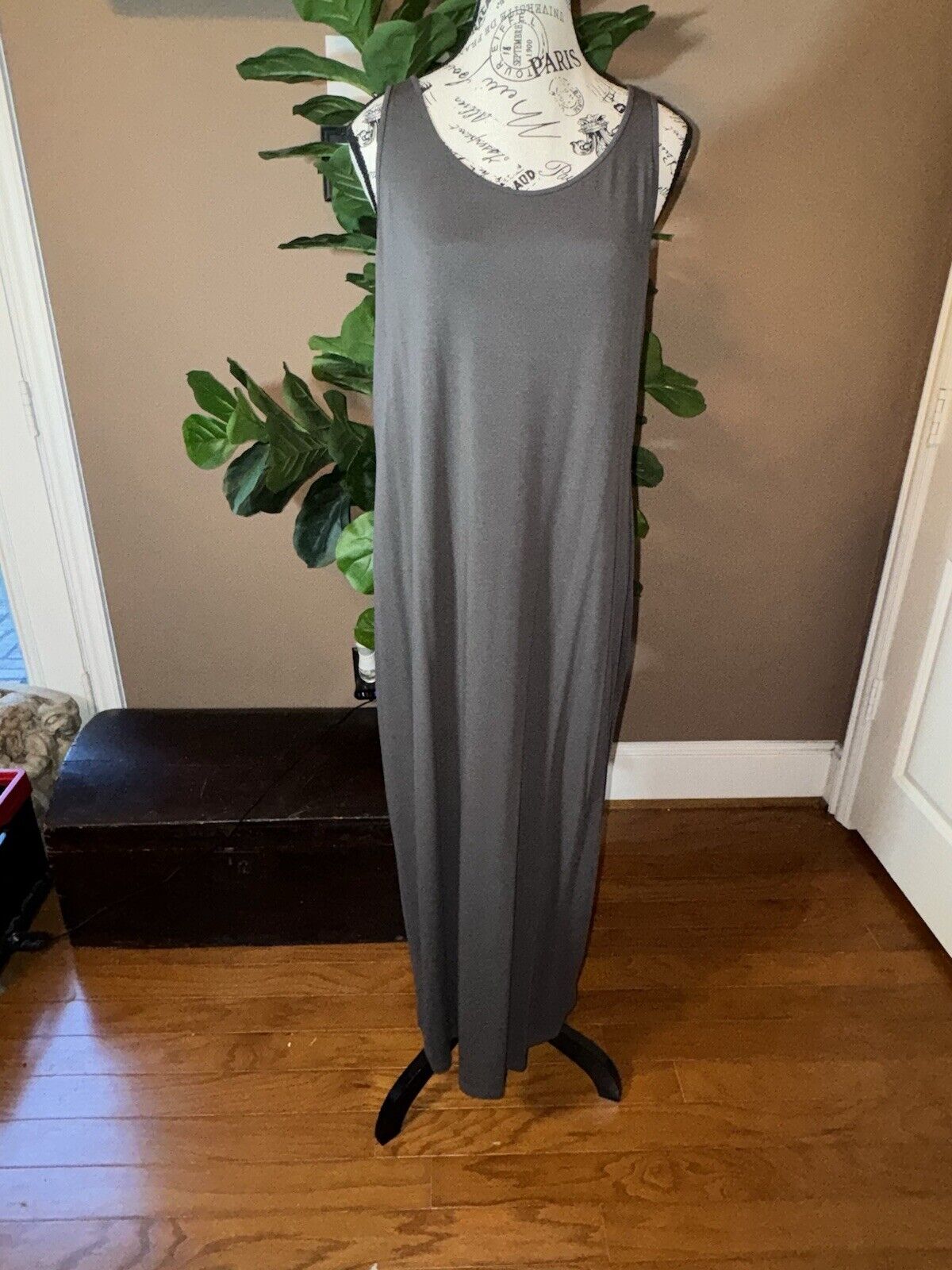 Eileen Fisher Viscose Mushroom Brown Maxi Dress Sz L Large