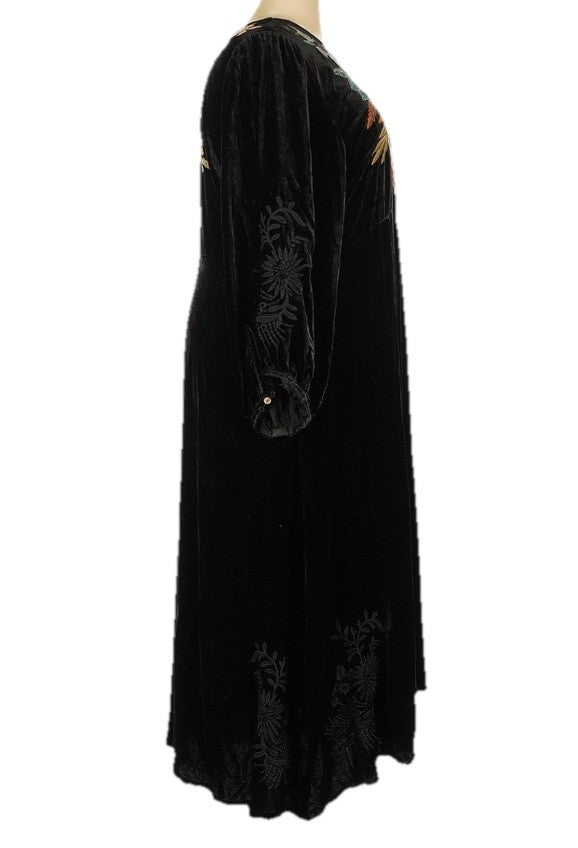 Johnny Was 3X Plus Black Velvet Maxi Dress Floral Embroidery $528 Retail Johnny Was