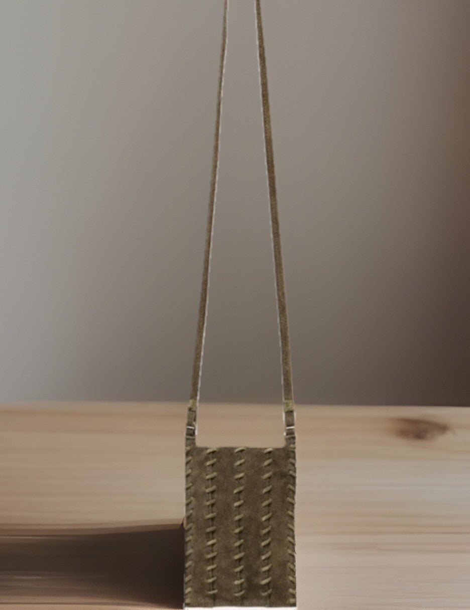 Johnny Was Olive Suede Leather Cell Phone Crossbody Bag Purse Pouch Wallet Johnny Was